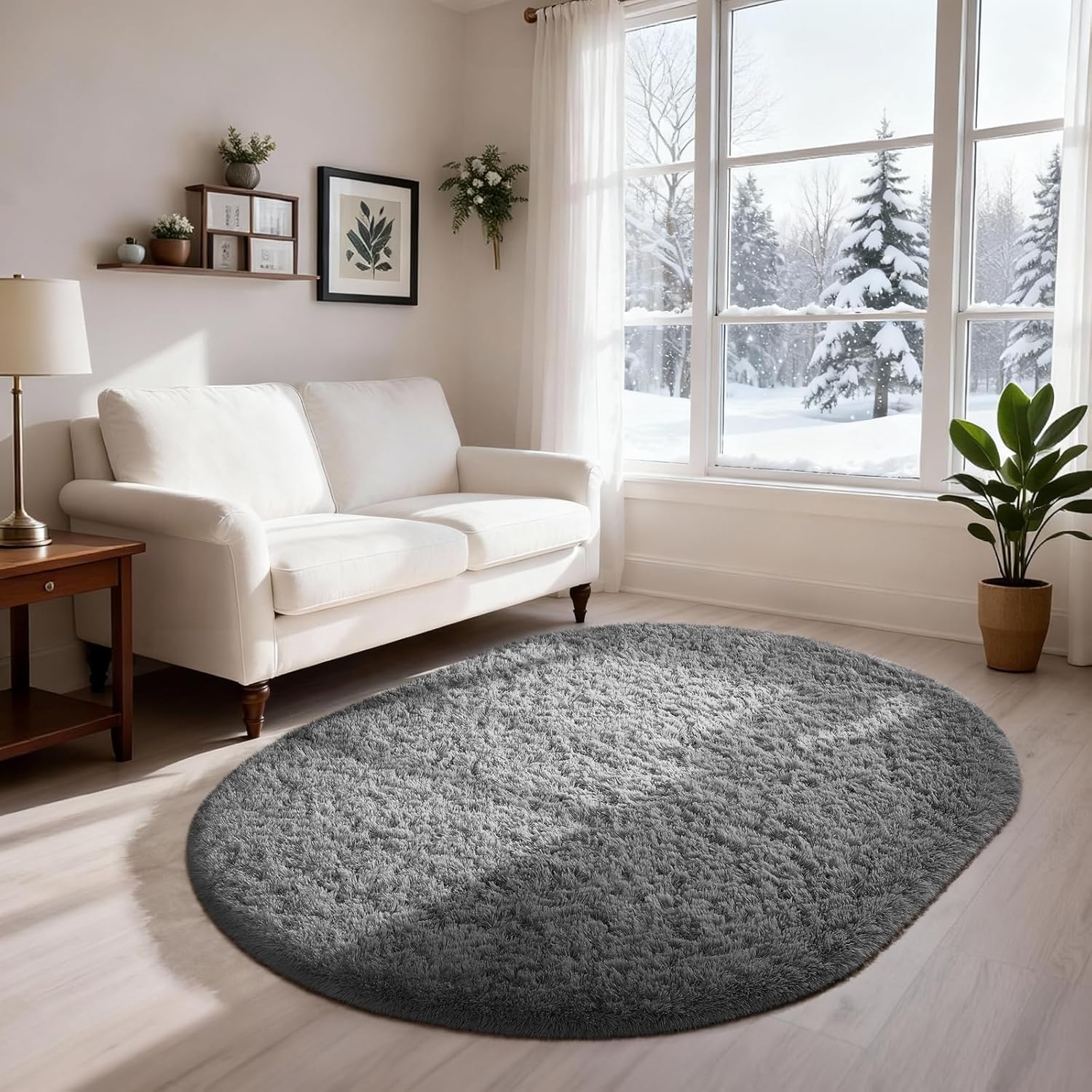 Ophanie Area Rugs 9x12 Living Room, Large Grey Bedroom Carpet, Big Shag Indoor Thick Soft Nursery Rug, Gray Fluffy Carpets for Boy and Girls Room Dorm Home Decor Aesthetic