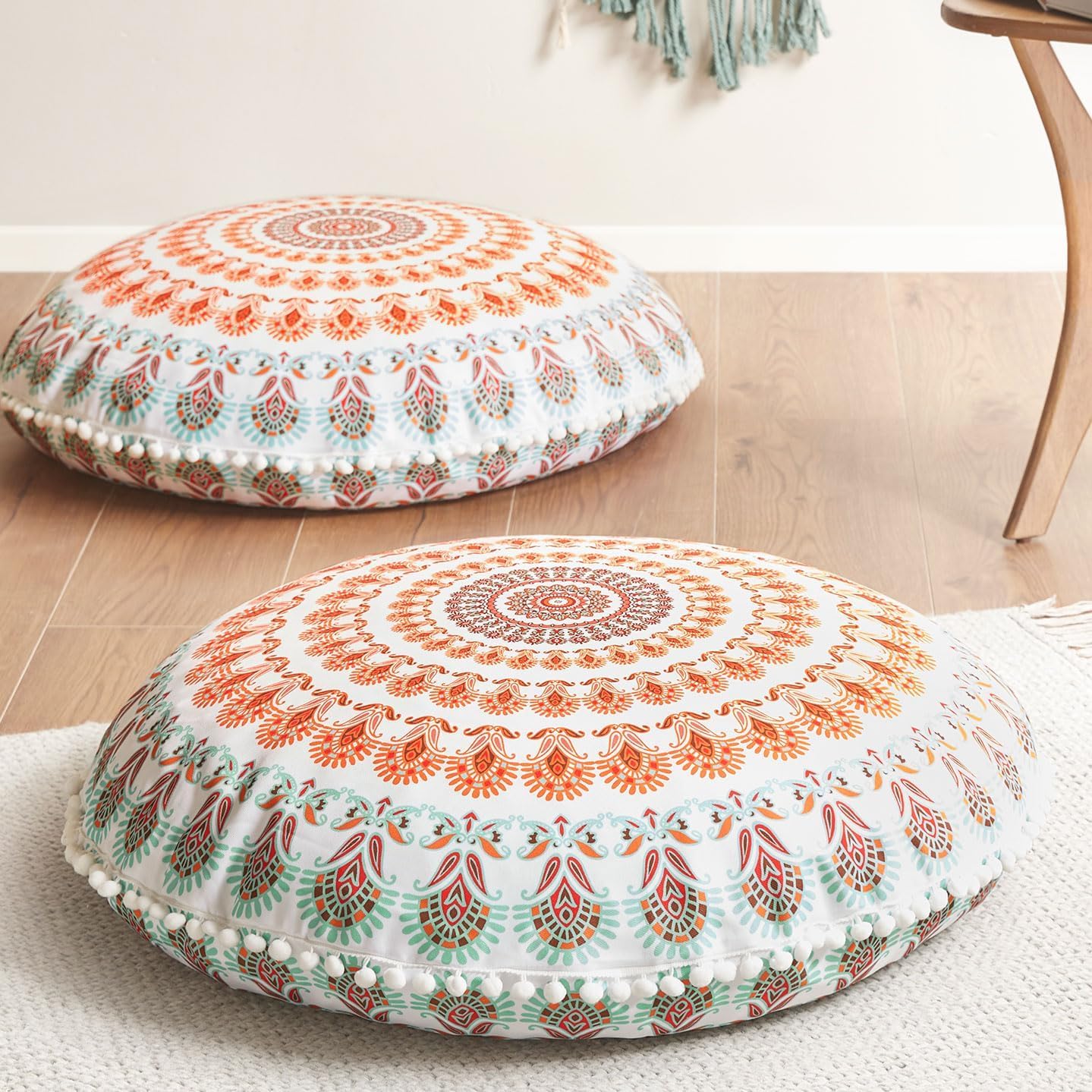 Codi Meditation Floor Pillow Set of 2, Round Large Pillows Seating for Adults, Bohemian Mandala Circle Cushion for Outdoor Fireplace Yoga Living Room, 32 Inch, Memory Foam Added, Purple Orchid New
