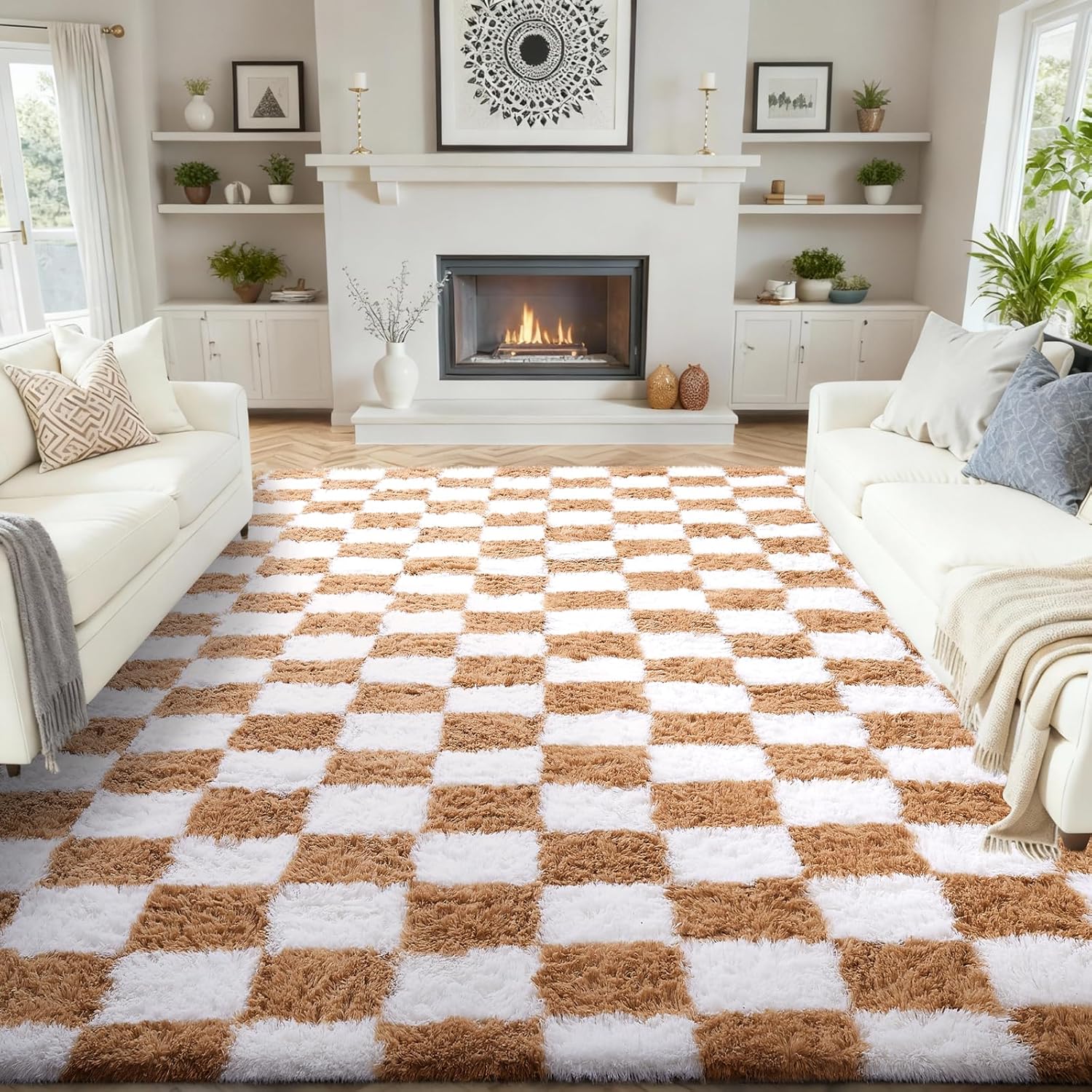 Ophanie Area Rugs 9x12 Living Room, Large Grey Bedroom Carpet, Big Shag Indoor Thick Soft Nursery Rug, Gray Fluffy Carpets for Boy and Girls Room Dorm Home Decor Aesthetic