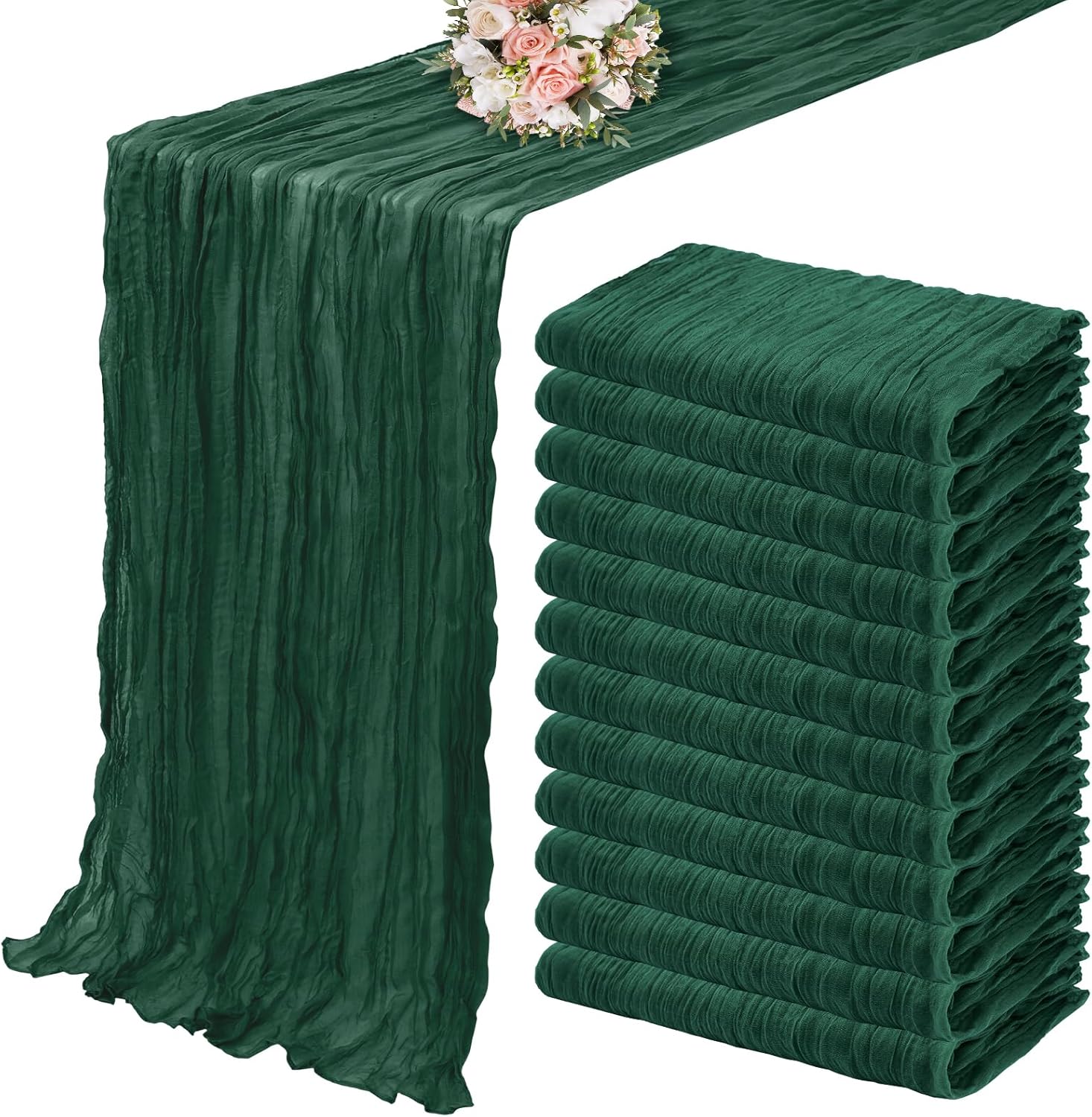 12 Pack Cheesecloth Table Runner 35 x 120 inch Long Boho Cheese Cloth Gauze Table Runners Semi Sheer Table Runner for Wedding Decor, Bridal Shower, Birthday Party (Light Pink)