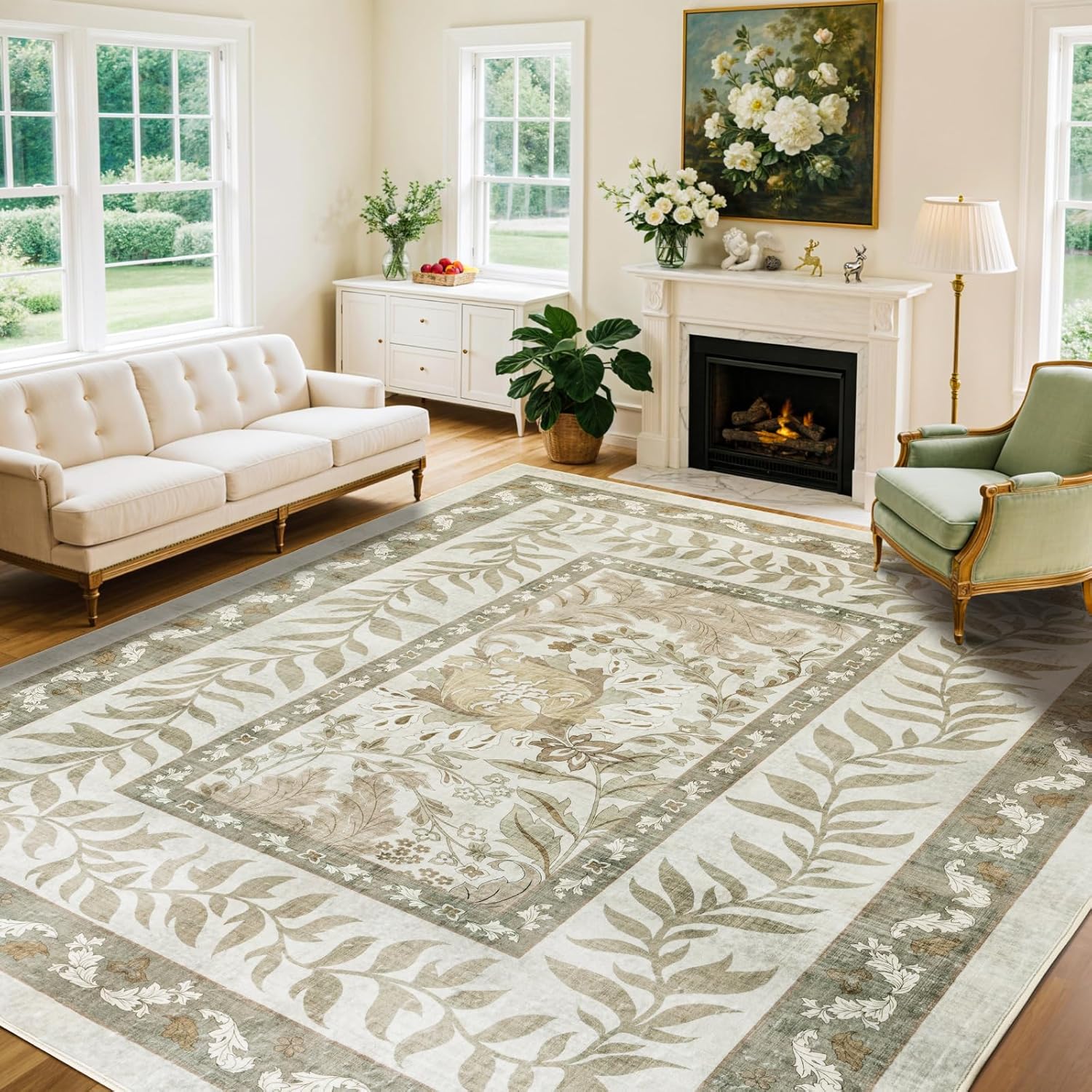 LIANLAM Washable Rug 8x10 Area Rugs for Living Room - Stain Resistant Non-Slip Backing Boho Rug for Bedroom,Durable & Ultra-Thin Vintage Large Area Rug(8x10,Black)