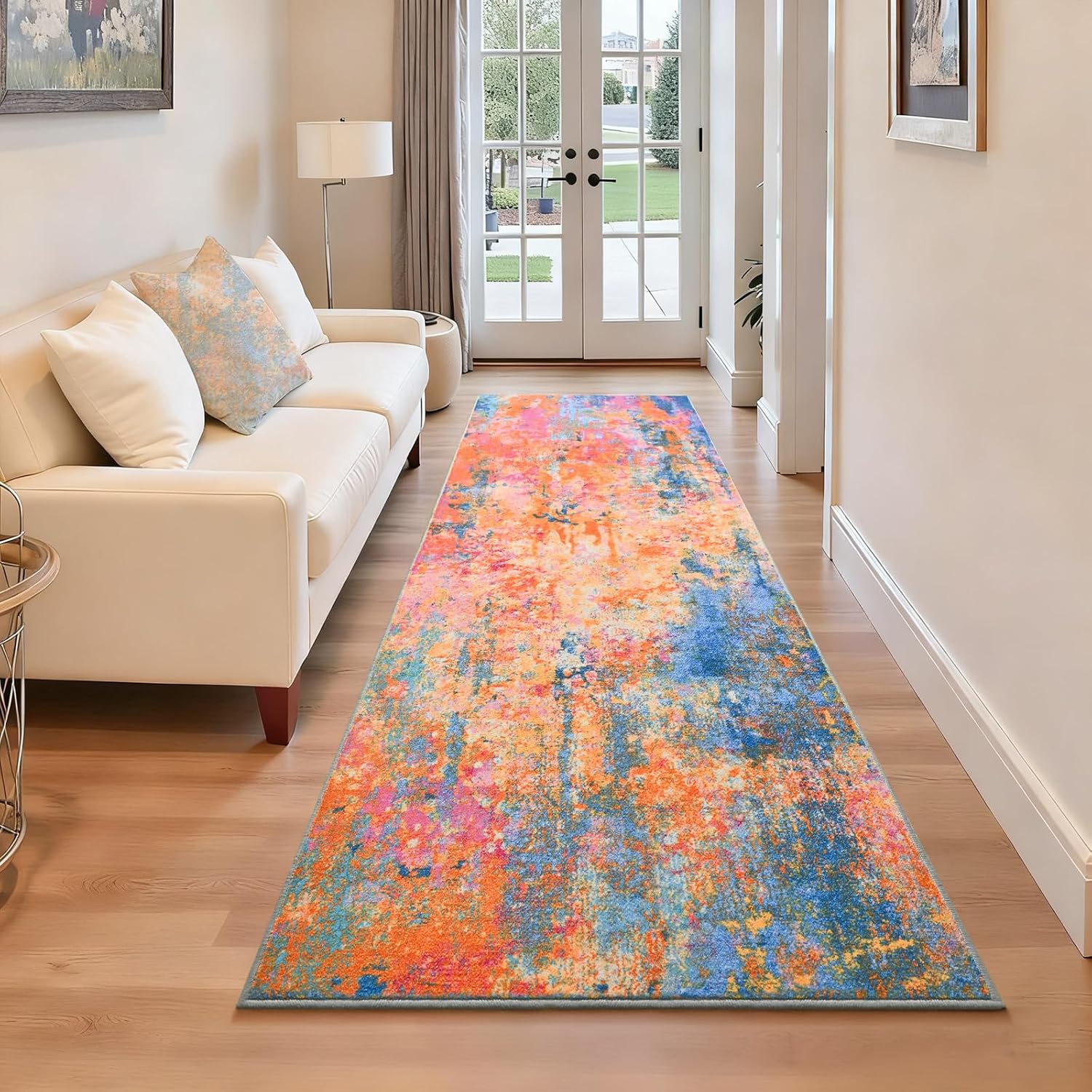 Living Room Rug 8x10 Gray Area Rugs Machine Washable Abstract Boho Large Rug Non-Slip Non-Shedding Faux Wool Indoor Vintage Carpet for Bedroom, Classroom, Dining Room, Kids Playroom