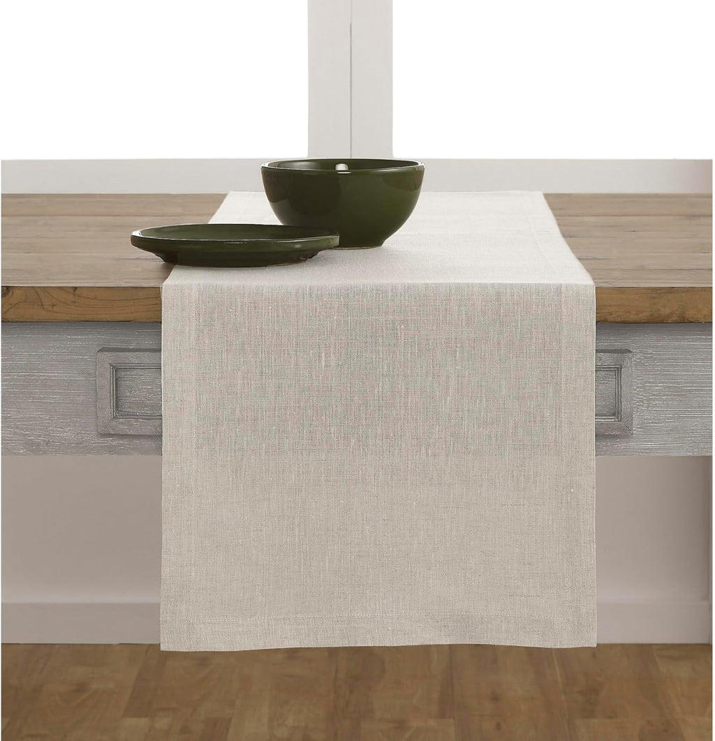 Solino Home Linen Table Runner 90 Inches Long - Athena, 100% Pure Linen Light Natural Table Runner 14 x 90 Inch for Dining, Spring, Easter