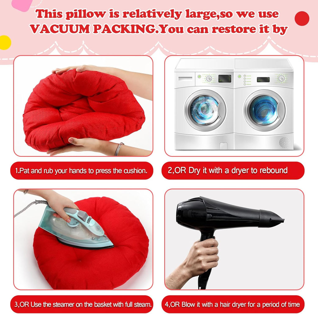 Fumete 8 Pcs 16 Inch Round Floor Cushions for Kids and Toddlers, Flexible Seating Classroom Furniture Floor Pillow for Home, Daycare, Preschool, Yoga and Meditation (Red)