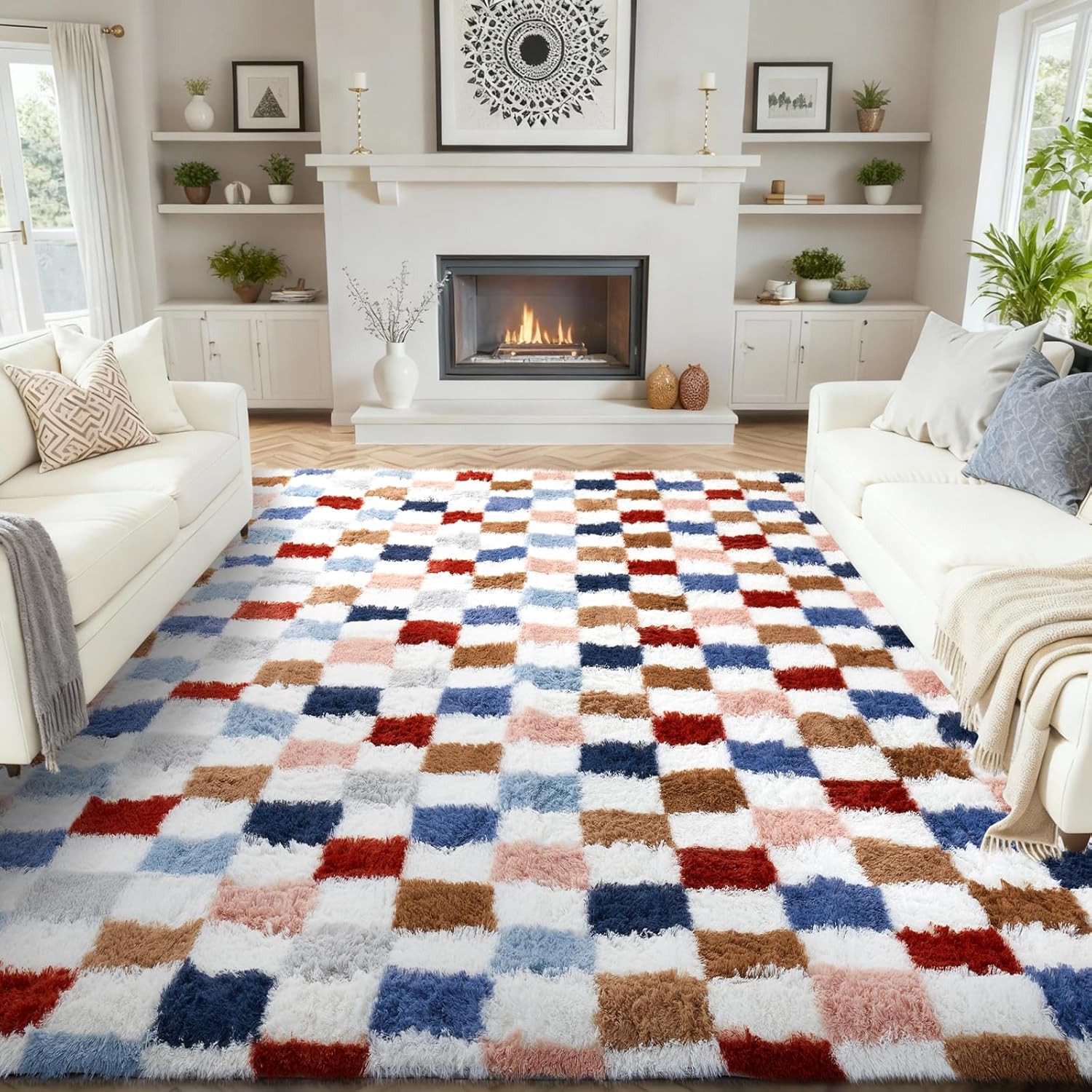 Ophanie Area Rugs 9x12 Living Room, Large Grey Bedroom Carpet, Big Shag Indoor Thick Soft Nursery Rug, Gray Fluffy Carpets for Boy and Girls Room Dorm Home Decor Aesthetic