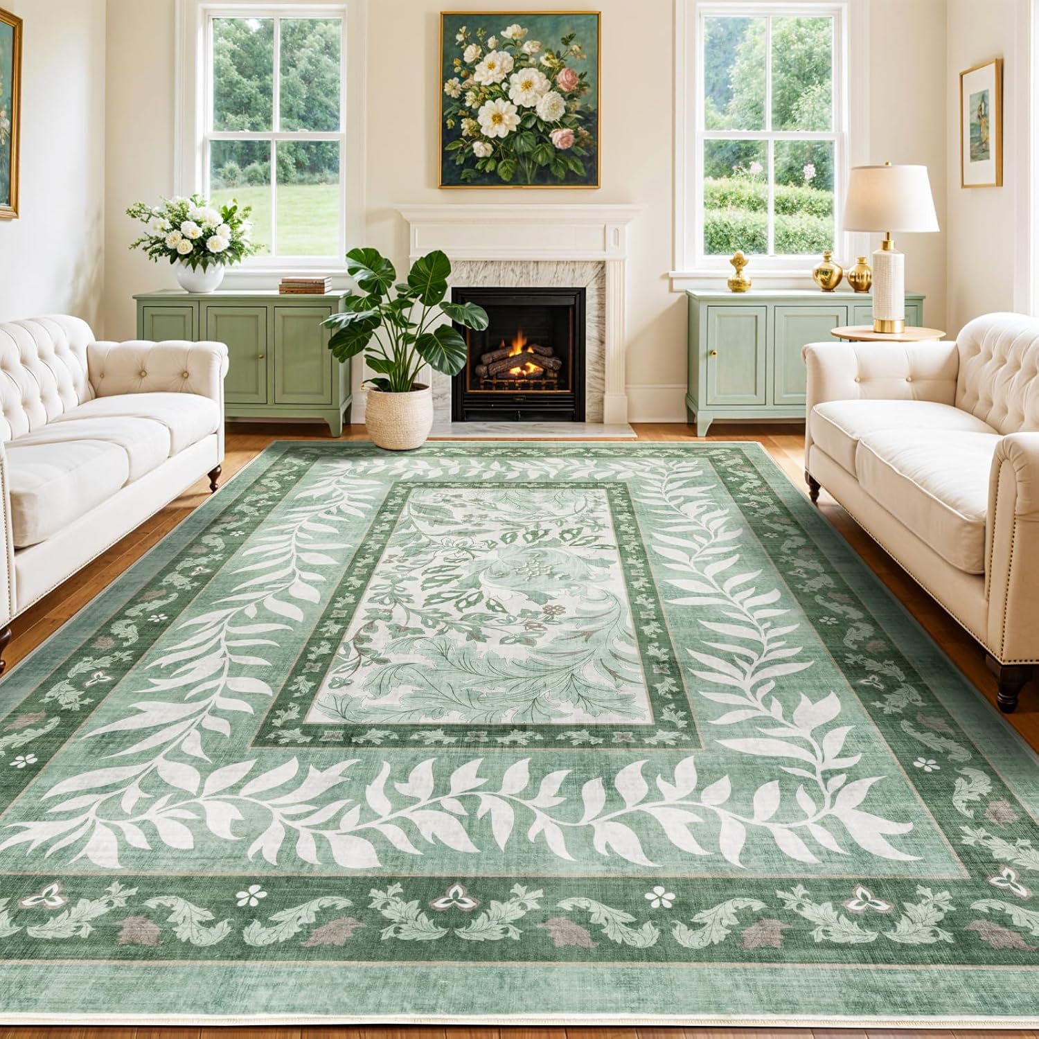 LIANLAM Washable Rug 8x10 Area Rugs for Living Room - Stain Resistant Non-Slip Backing Boho Rug for Bedroom,Durable & Ultra-Thin Vintage Large Area Rug(8x10,Black)