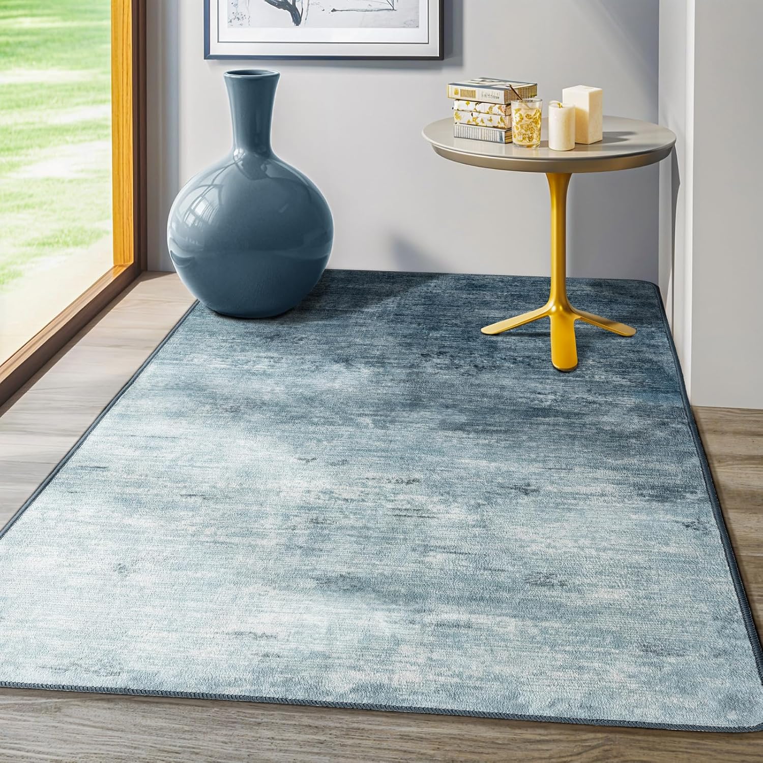 LIANLAM Washable Rug 8x10 Area Rugs for Living Room - Stain Resistant Non-Slip Backing Boho Rug for Bedroom,Durable & Ultra-Thin Vintage Large Area Rug(8x10,Black)