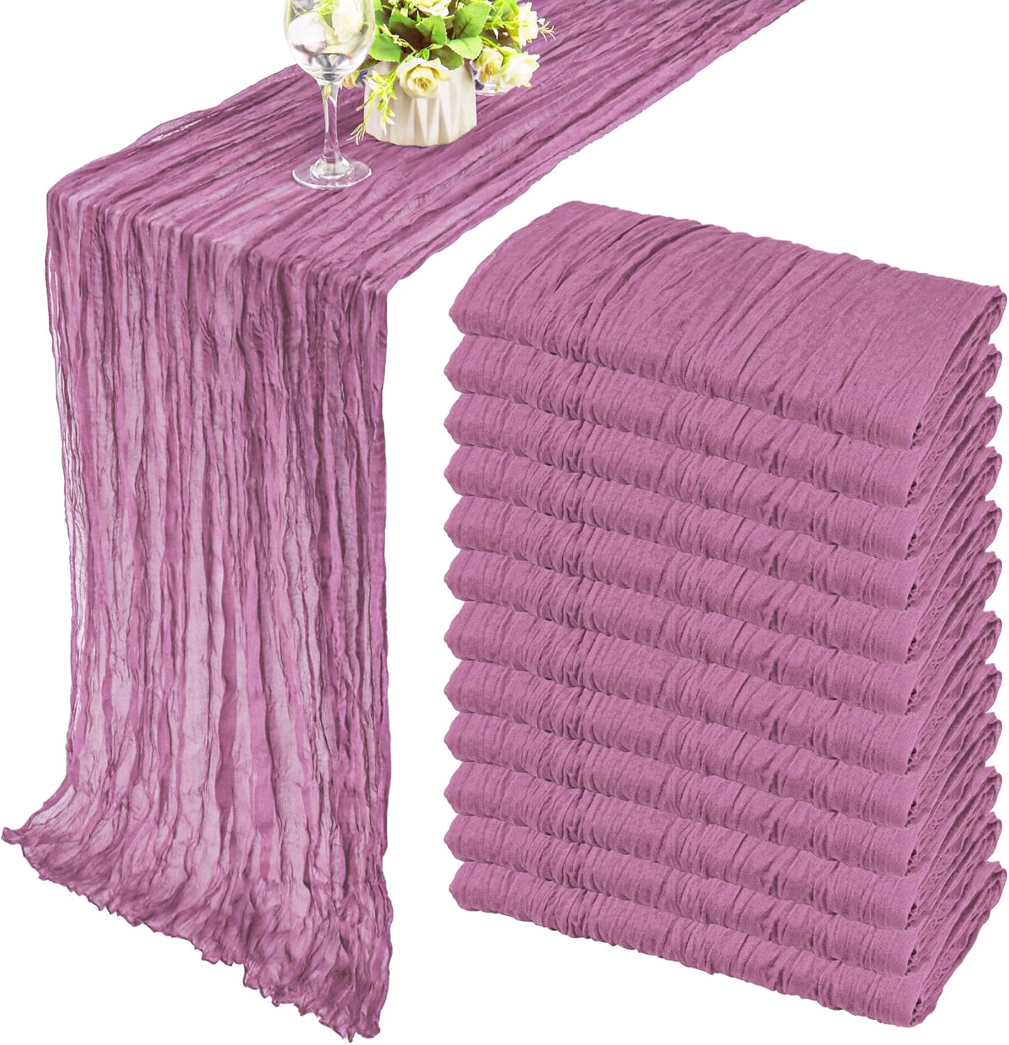 12 Pack 10Ft Cheesecloth Table Runner 35x120 Inch Boho Gauze Table Runner Cheese Cloth Long Romantic Table Runners for Wedding Bridal Shower Birthday Party Table Decor (Dusty Sage Green)