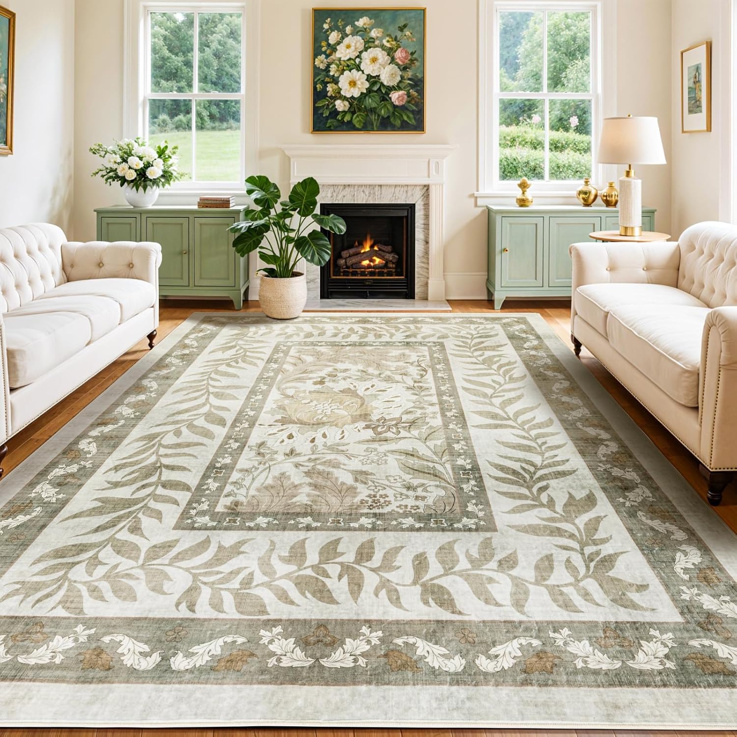 LIANLAM Washable Rug 8x10 Area Rugs for Living Room - Stain Resistant Non-Slip Backing Boho Rug for Bedroom,Durable & Ultra-Thin Vintage Large Area Rug(8x10,Black)