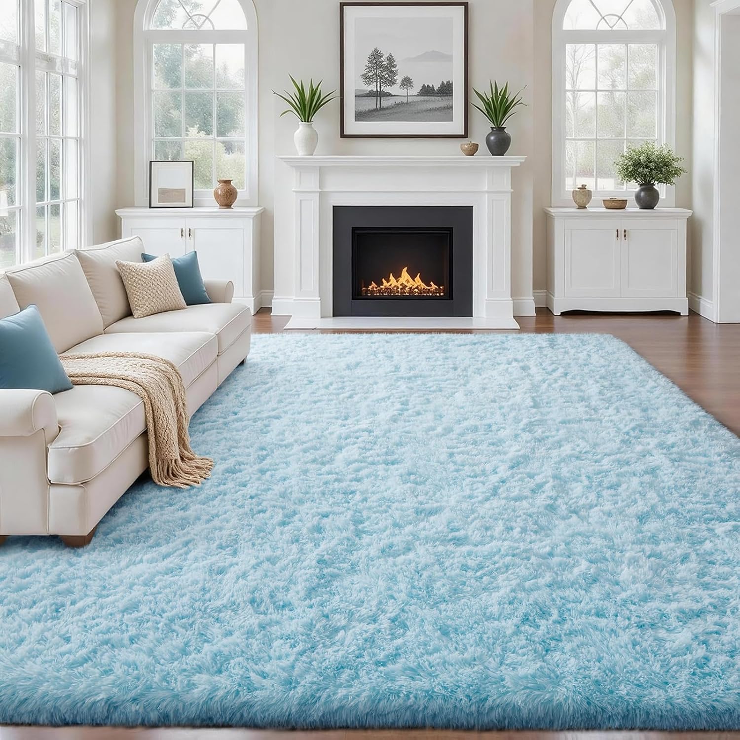 Ophanie Area Rugs 9x12 Living Room, Large Grey Bedroom Carpet, Big Shag Indoor Thick Soft Nursery Rug, Gray Fluffy Carpets for Boy and Girls Room Dorm Home Decor Aesthetic