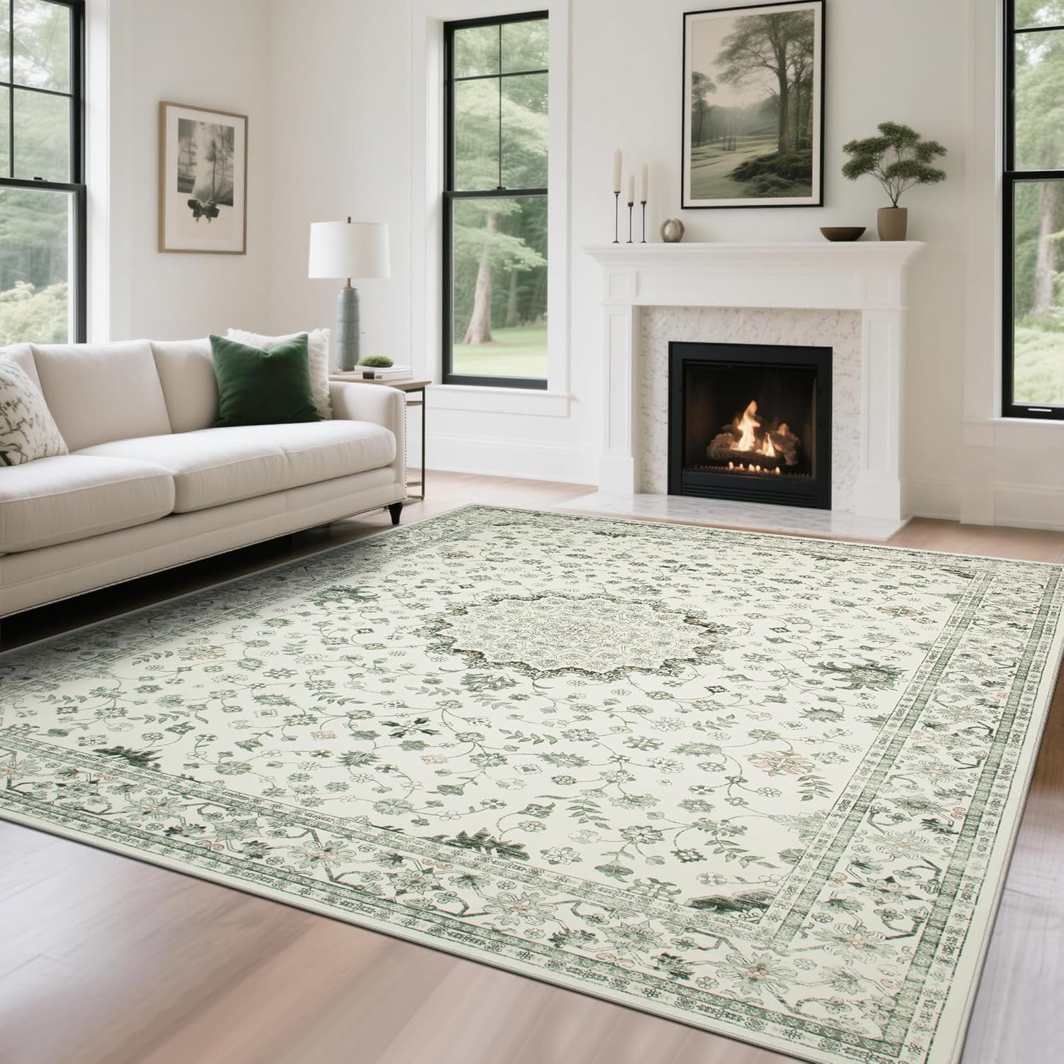 Srugn Washable Rugs 8x10 Area Rugs for Living Room,Ultra Soft Faux Wool Retro Rugs for Bedroom,Dining Room,Non Slip&Non-Shedding Low Pile Vintage Print Rug Indoor Large Carpets for Home Office Decor