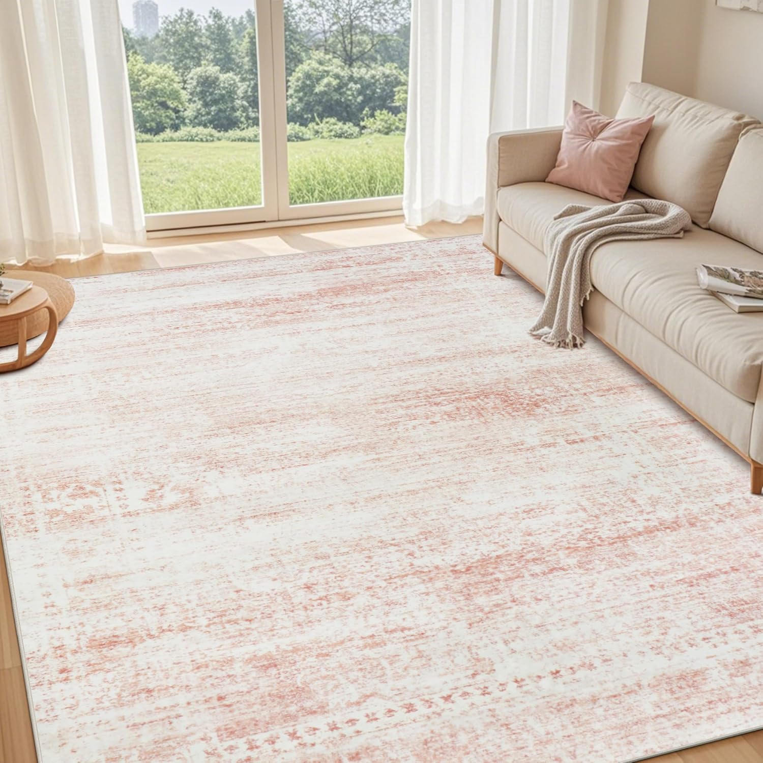 Srugn Washable Rugs 8x10 Area Rugs for Living Room,Ultra Soft Faux Wool Retro Rugs for Bedroom,Dining Room,Non Slip&Non-Shedding Low Pile Vintage Print Rug Indoor Large Carpets for Home Office Decor