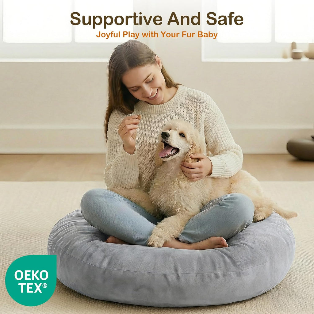 Codi Large Meditation Cushions – Round Floor Pillows for Adults with Removable Washable Cover, Soft and Supportive Floor Cushion for Yoga, Seating and Dog Bed, 32 inch - Grey