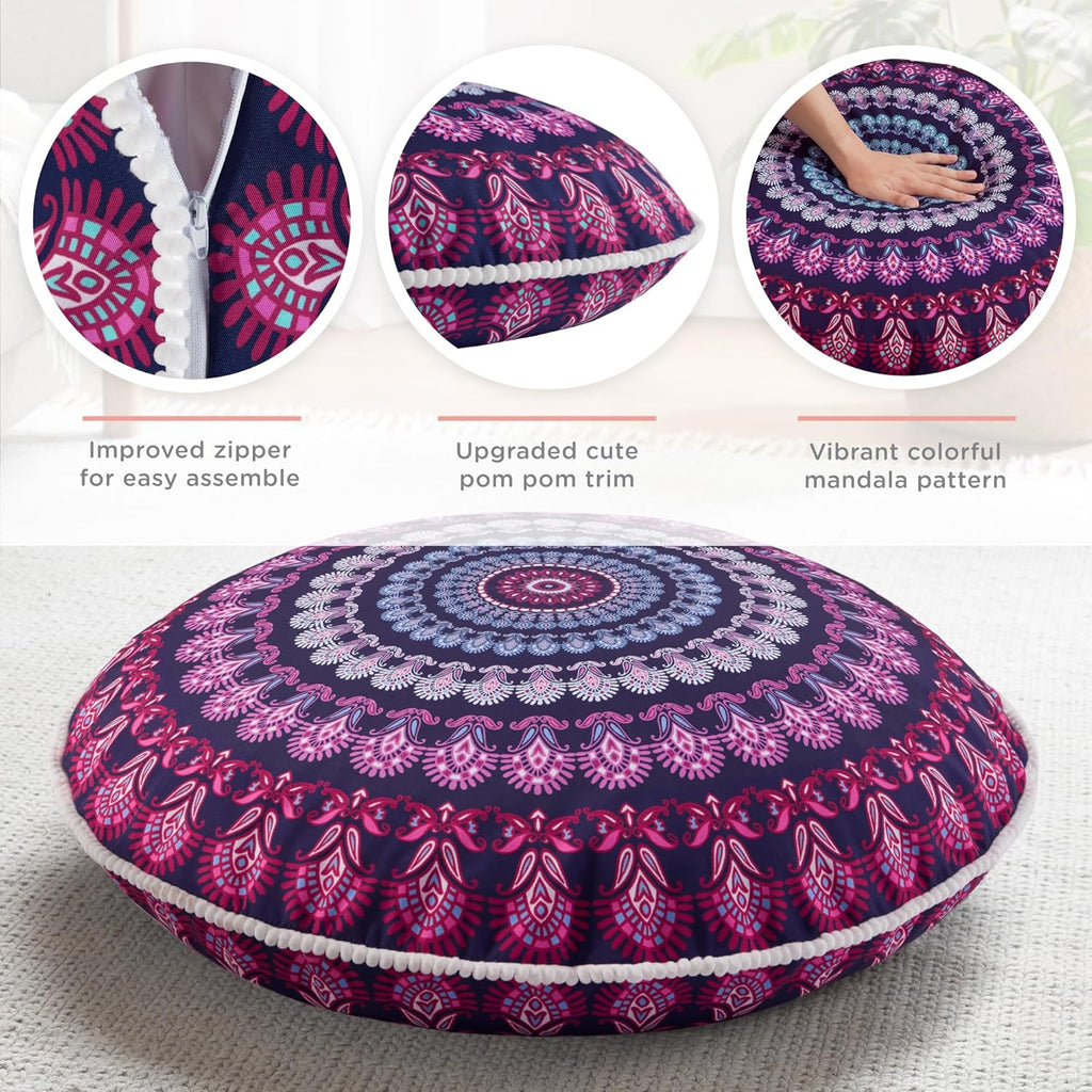 Codi Meditation Floor Pillow Set of 2, Round Large Pillows Seating for Adults, Bohemian Mandala Circle Cushion for Outdoor Fireplace Yoga Living Room, 32 Inch, Memory Foam Added, Purple Orchid New