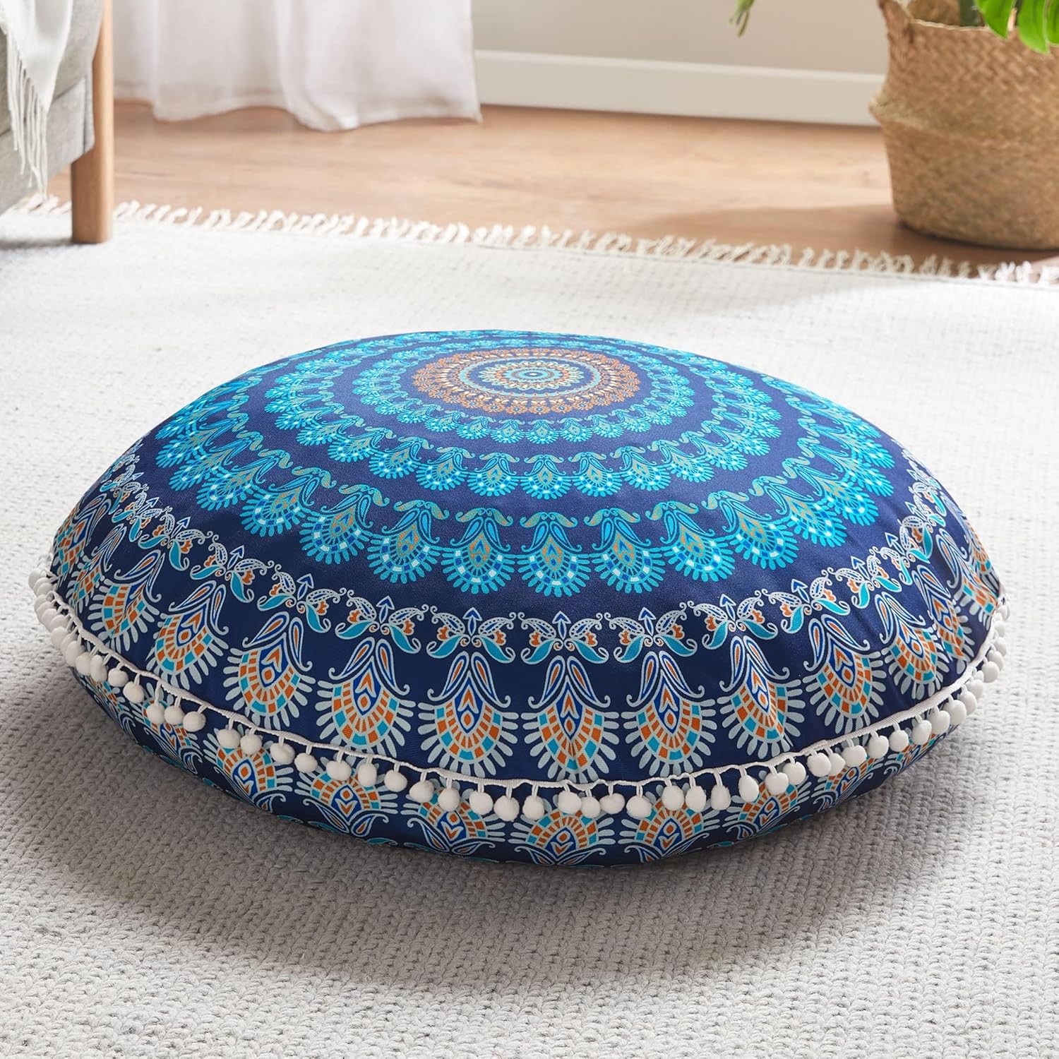Codi Meditation Floor Pillow Set of 2, Round Large Pillows Seating for Adults, Bohemian Mandala Circle Cushion for Outdoor Fireplace Yoga Living Room, 32 Inch, Memory Foam Added, Purple Orchid New