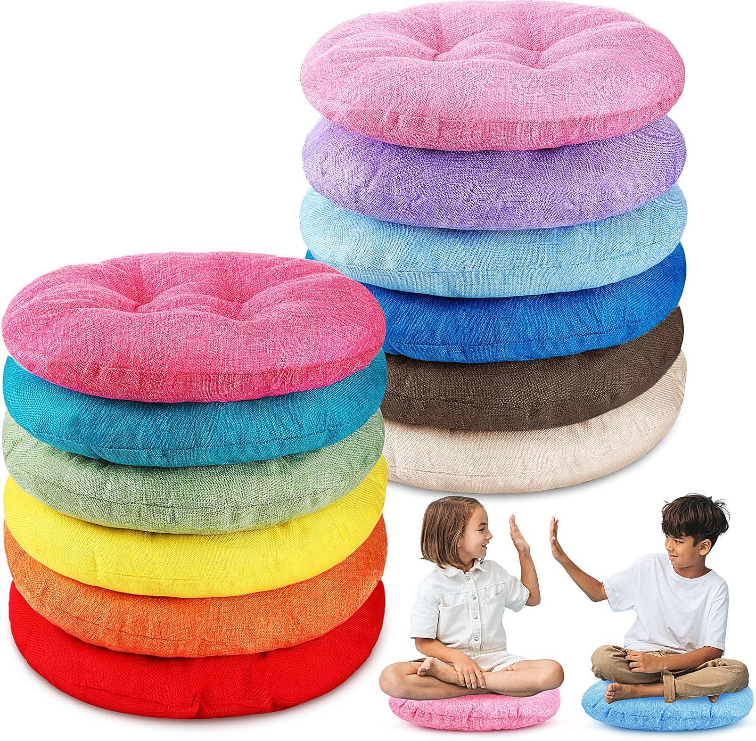 Fumete 8 Pcs 16 Inch Round Floor Cushions for Kids and Toddlers, Flexible Seating Classroom Furniture Floor Pillow for Home, Daycare, Preschool, Yoga and Meditation (Red)