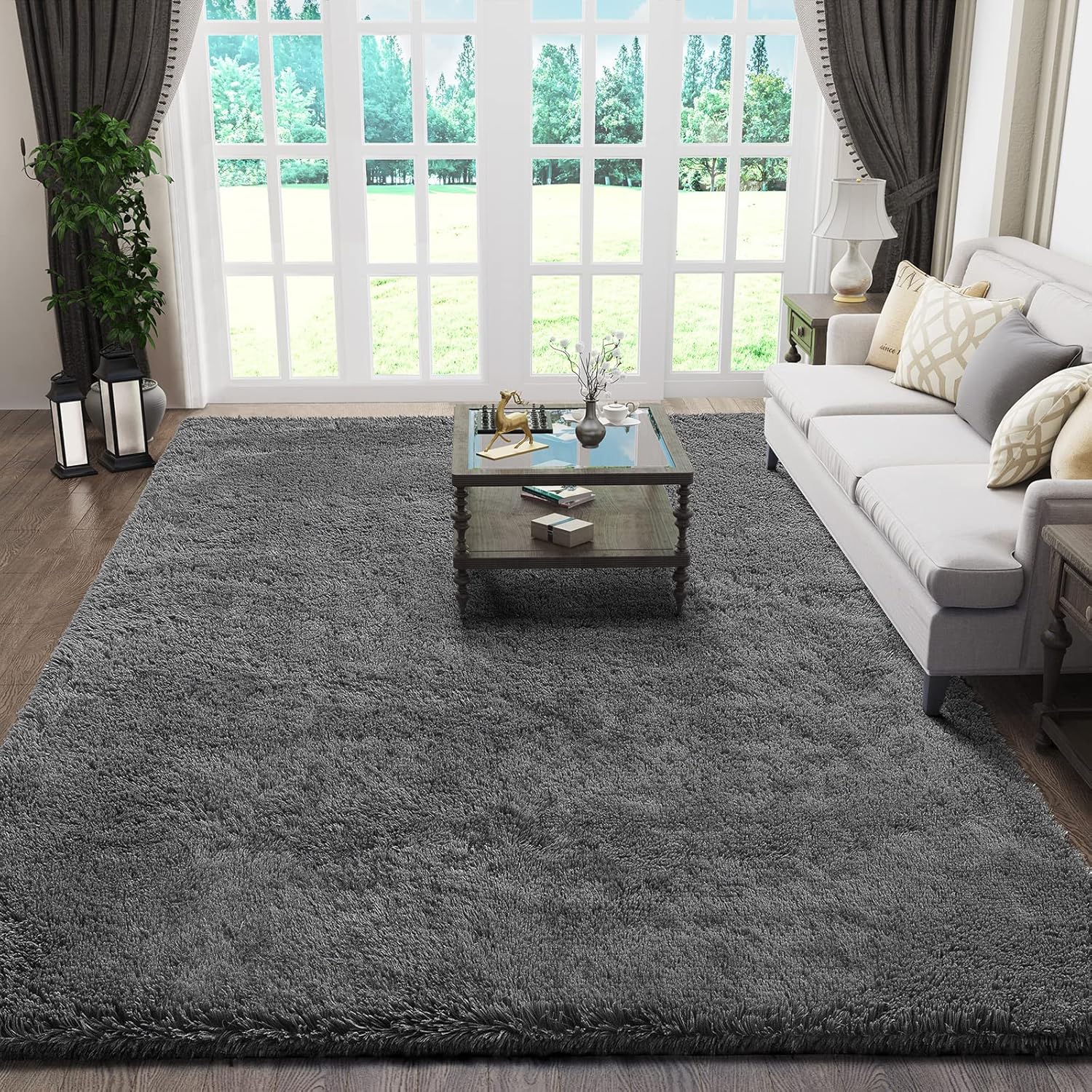 Ophanie Area Rugs 9x12 Living Room, Large Grey Bedroom Carpet, Big Shag Indoor Thick Soft Nursery Rug, Gray Fluffy Carpets for Boy and Girls Room Dorm Home Decor Aesthetic