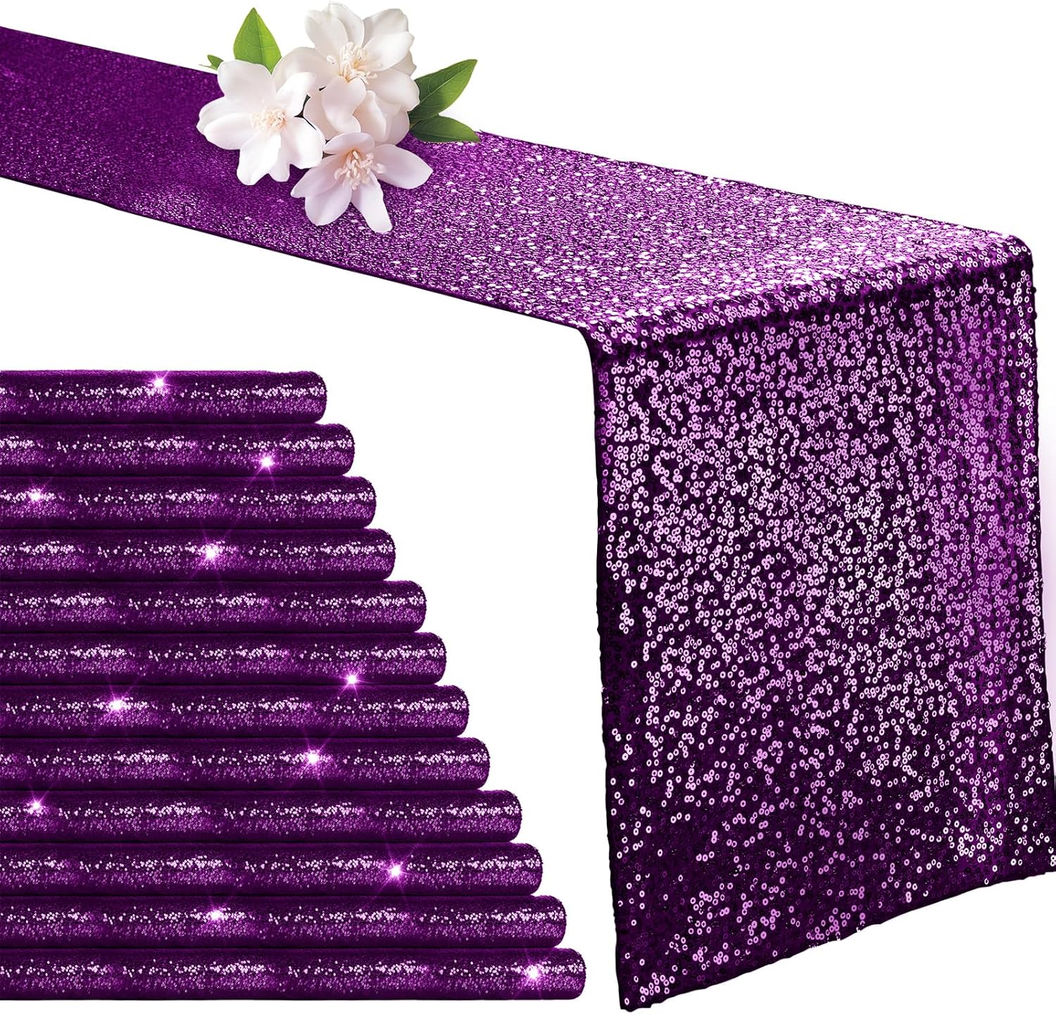 Aormenzy 12 Pack Silver Sequin Table Runner 12" x 72", Glitter Sparkle Sequin Runners for Birthday Party Wedding Banquet & Baby Shower, Party Table Decorations Supplies