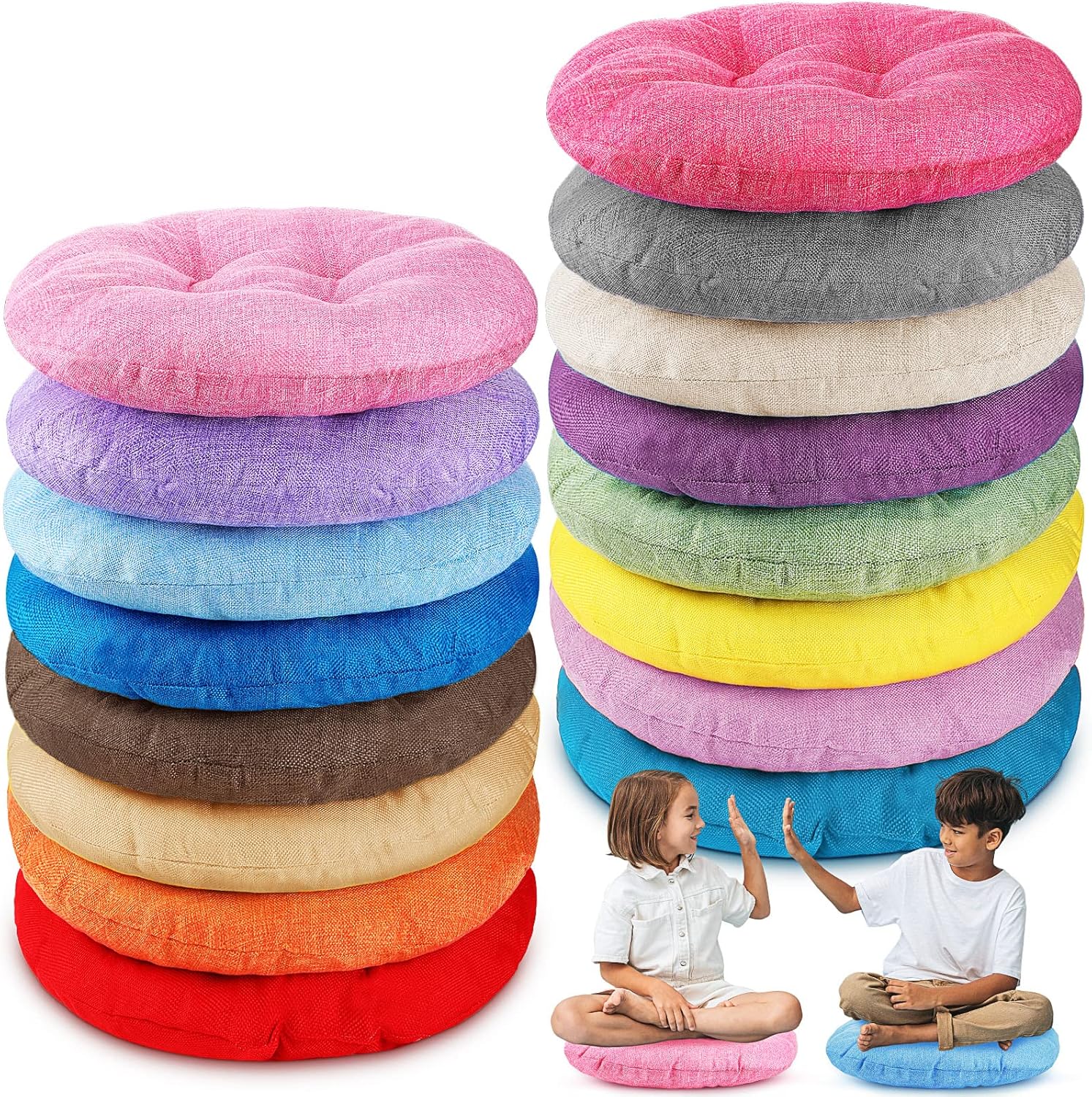 Fumete 8 Pcs 16 Inch Round Floor Cushions for Kids and Toddlers, Flexible Seating Classroom Furniture Floor Pillow for Home, Daycare, Preschool, Yoga and Meditation (Red)