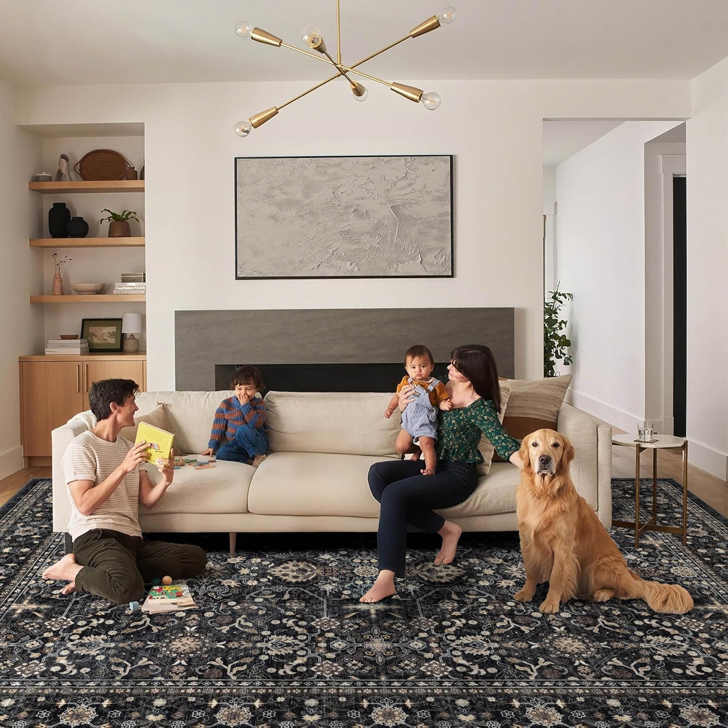 Ruaruarug Area Rug Non Slip Machine Washable Ultra Soft Living Room/Bedroom/Kitchen/Outdoor/Classroom Black Grey, 8'×10'