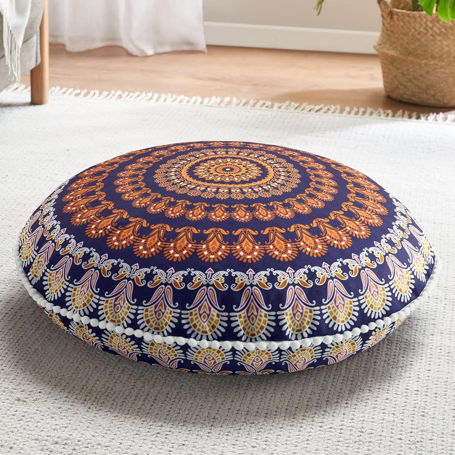 Codi Meditation Floor Pillow Set of 2, Round Large Pillows Seating for Adults, Bohemian Mandala Circle Cushion for Outdoor Fireplace Yoga Living Room, 32 Inch, Memory Foam Added, Purple Orchid New