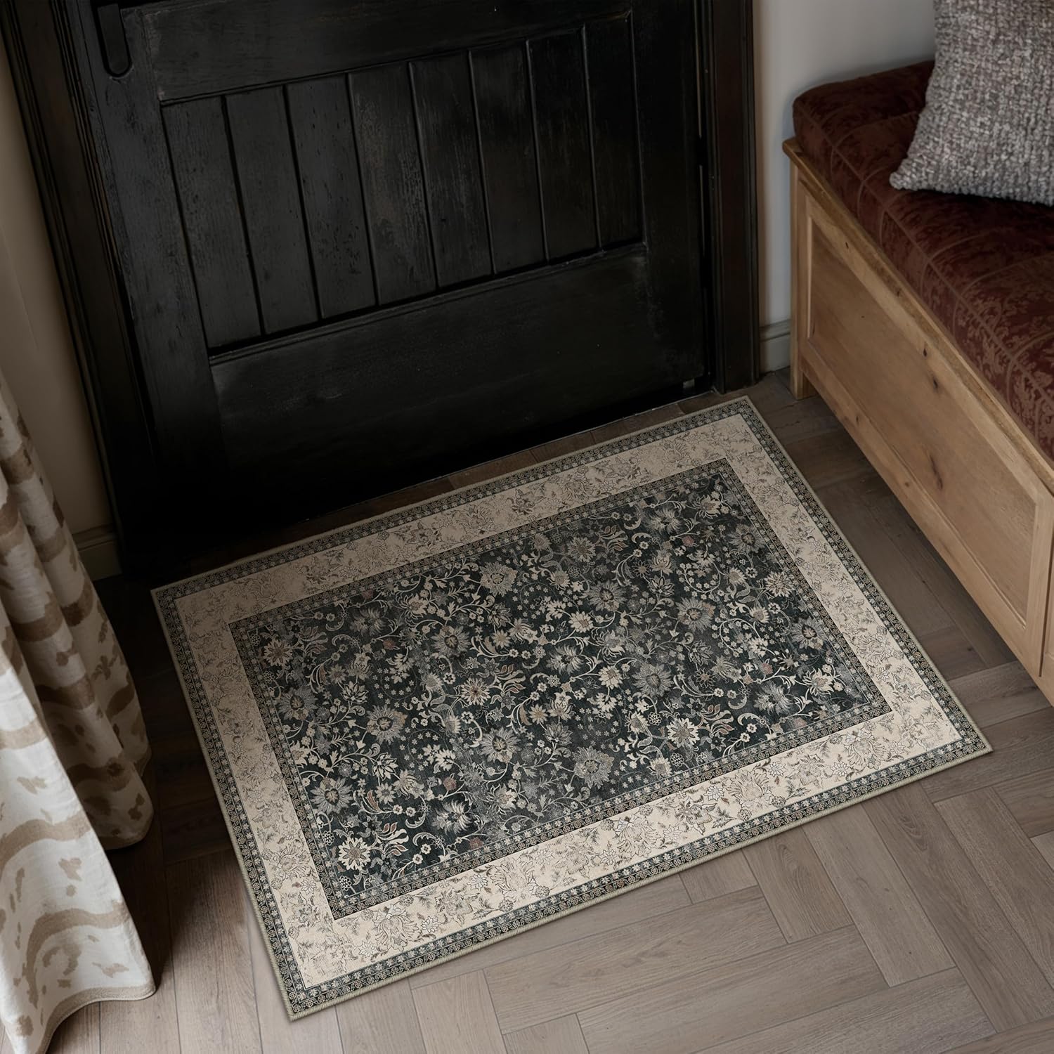 HUGEAR 8x10 Machine Washable Rugs Brown Hallway Large Area Rug Indoor Accent Rug Floral Low Pile Carpet Soft Throw Aesthetic Rug Bedroom Living Room Office Dining Room Kitchen Laundry Room