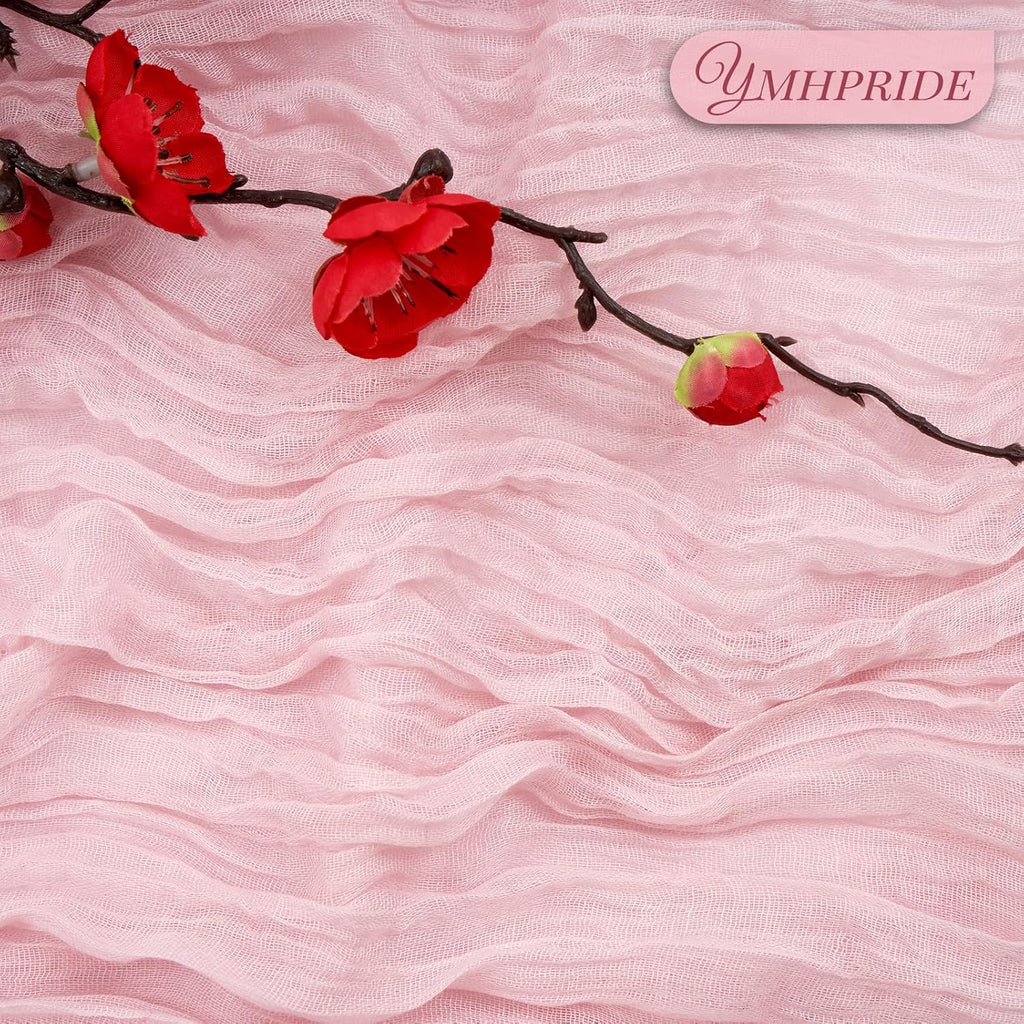 12 Pack Cheesecloth Table Runner 35 x 120 inch Long Boho Cheese Cloth Gauze Table Runners Semi Sheer Table Runner for Wedding Decor, Bridal Shower, Birthday Party (Light Pink)