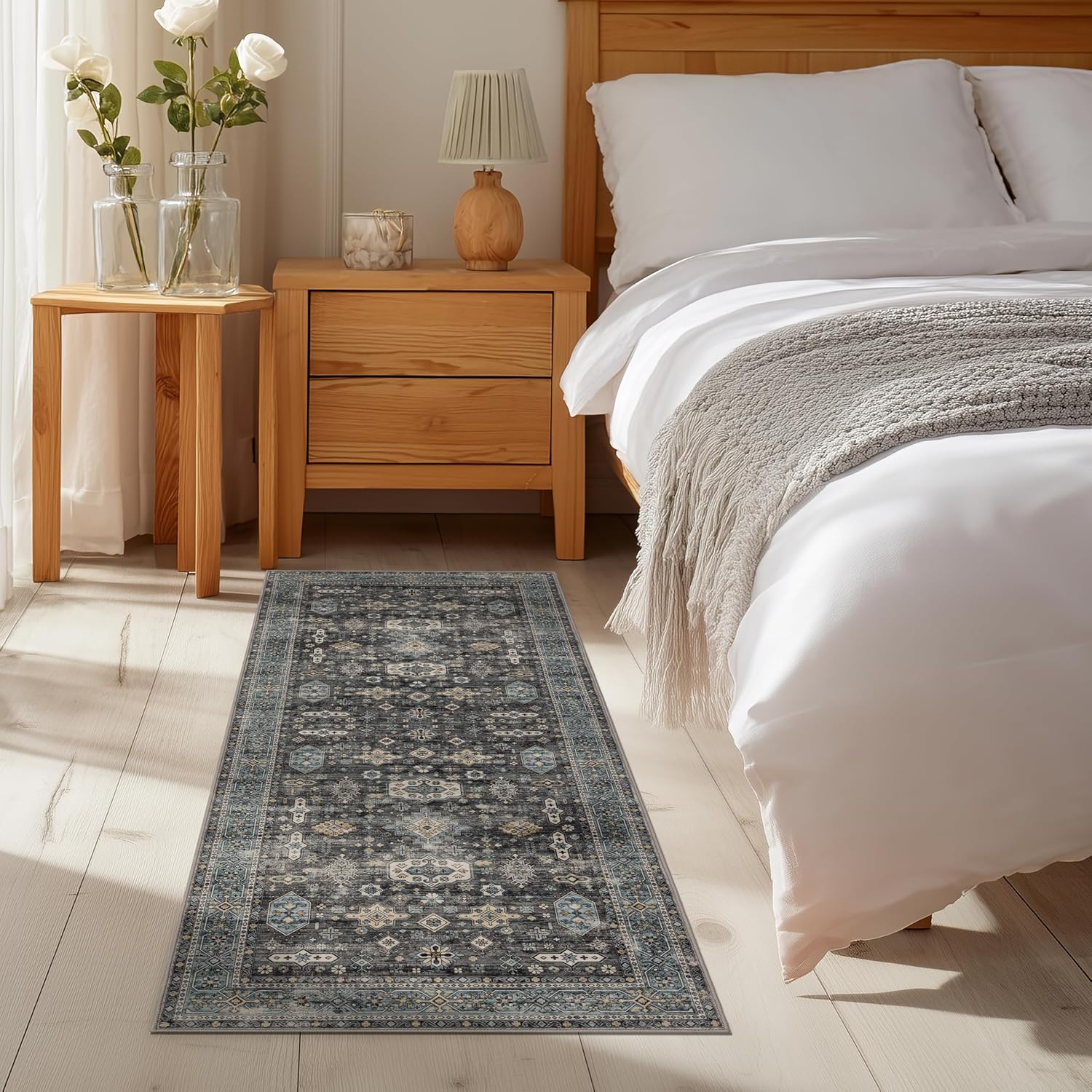 Ruaruarug Area Rug Non Slip Machine Washable Ultra Soft Living Room/Bedroom/Kitchen/Outdoor/Classroom Black Grey, 8'×10'