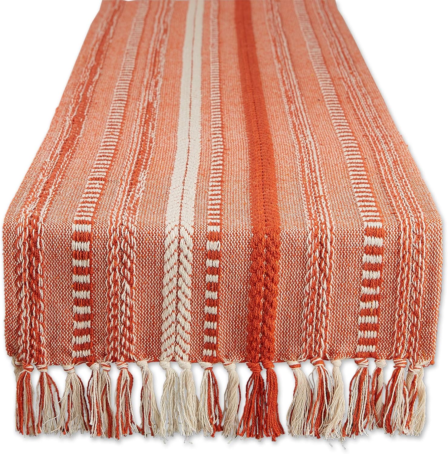 DII Farmhouse Braided Stripe Table Runner Collection, 15x108 (15x113, Fringe Included), French Blue
