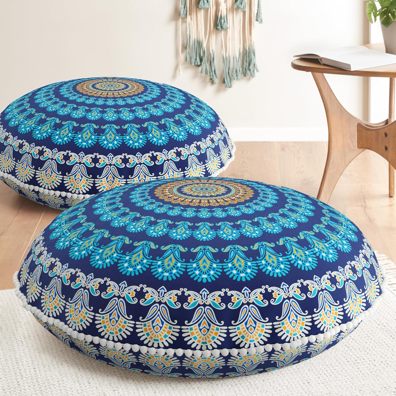 Codi Meditation Floor Pillow Set of 2, Round Large Pillows Seating for Adults, Bohemian Mandala Circle Cushion for Outdoor Fireplace Yoga Living Room, 32 Inch, Memory Foam Added, Purple Orchid New