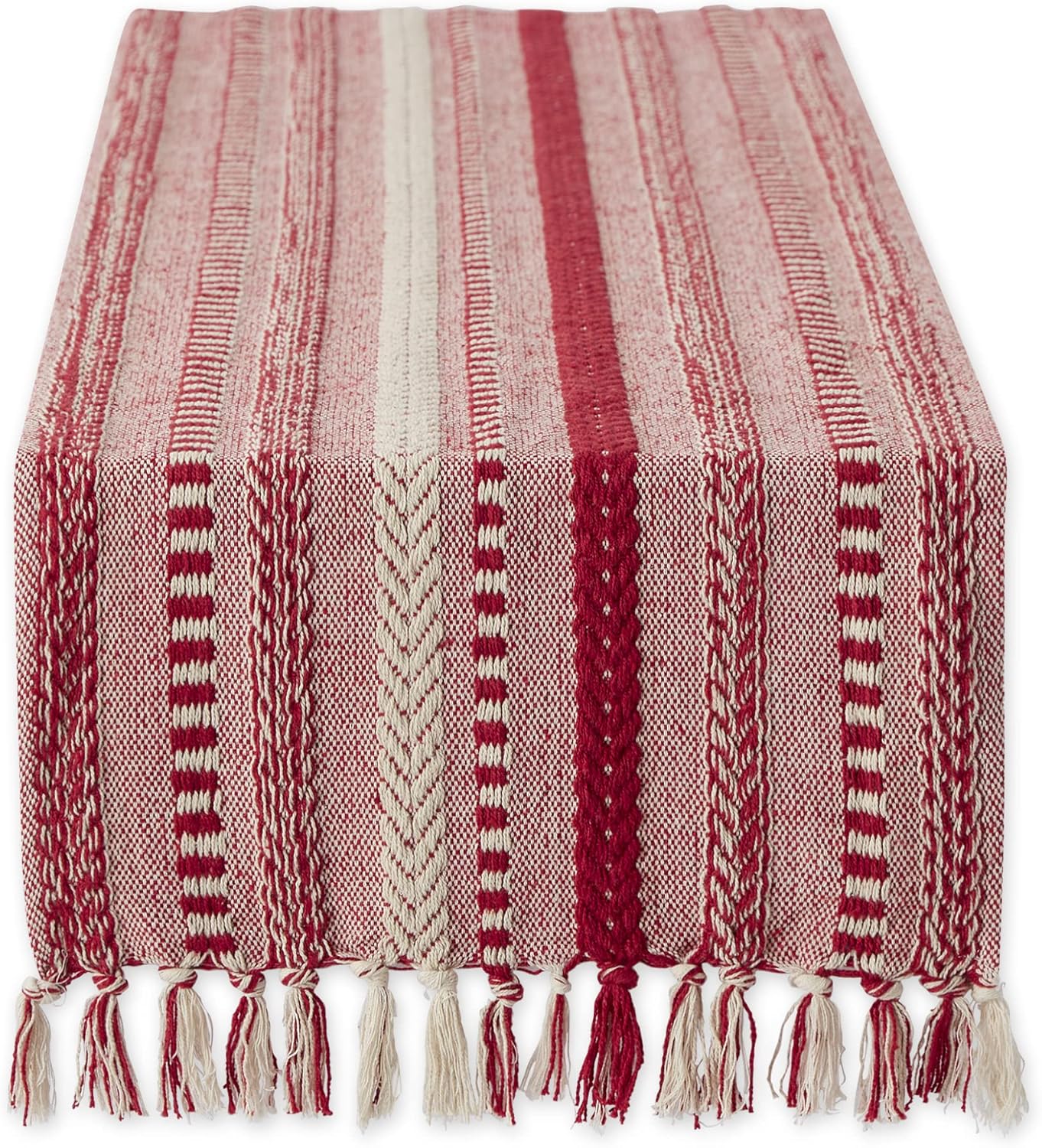 DII Farmhouse Braided Stripe Table Runner Collection, 15x108 (15x113, Fringe Included), French Blue