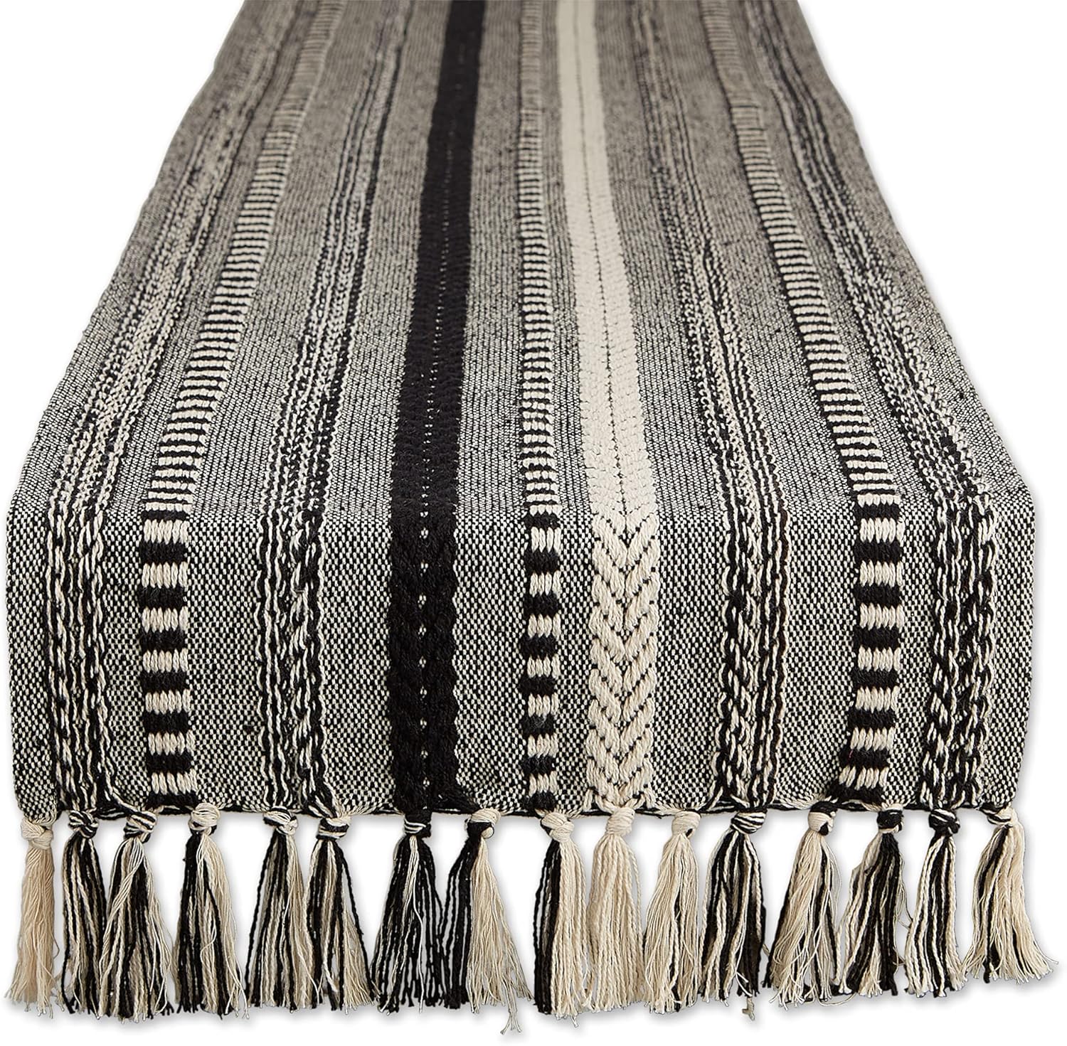DII Farmhouse Braided Stripe Table Runner Collection, 15x108 (15x113, Fringe Included), French Blue