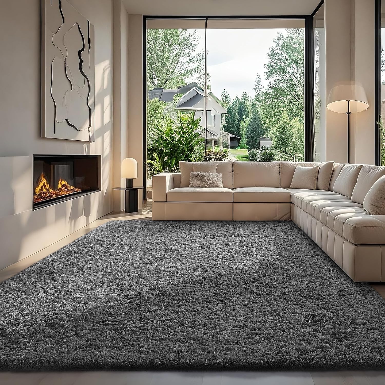 Ophanie Area Rugs 9x12 Living Room, Large Grey Bedroom Carpet, Big Shag Indoor Thick Soft Nursery Rug, Gray Fluffy Carpets for Boy and Girls Room Dorm Home Decor Aesthetic