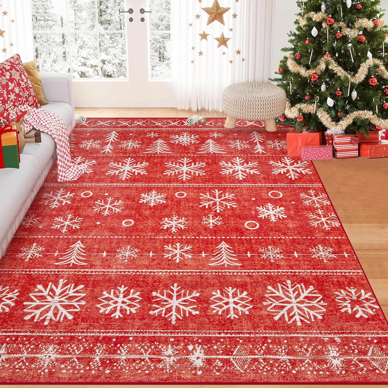 XLUEZ Area Rug 9x12 Living Room Rug, Machine Washable Vintage Distressed Medallion Rug Non-Slip Soft Low Pile Large Indoor Rugs for Bedroom Kitchen Dining Room Office(Beige,9'x12')