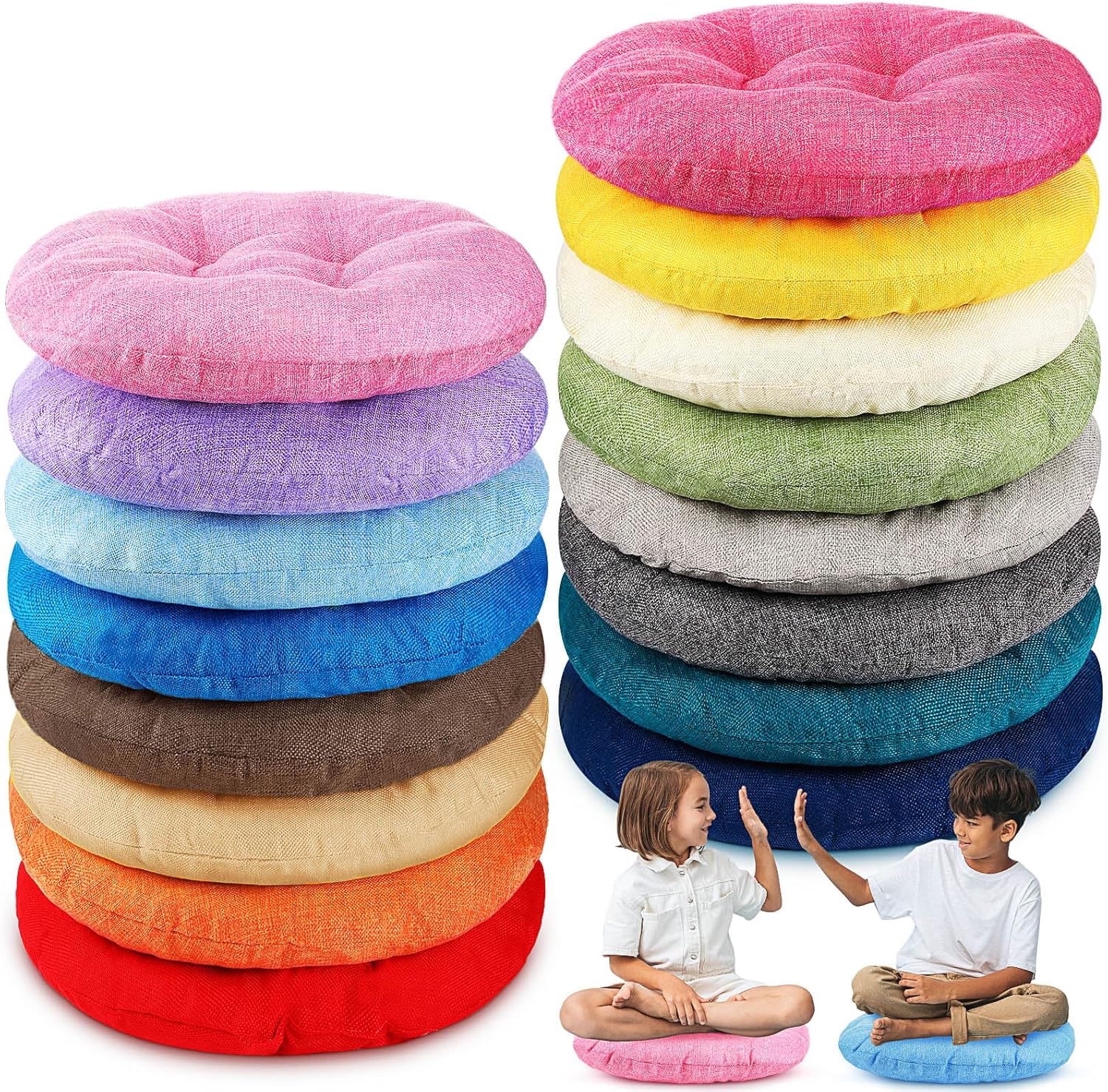 Fumete 8 Pcs 16 Inch Round Floor Cushions for Kids and Toddlers, Flexible Seating Classroom Furniture Floor Pillow for Home, Daycare, Preschool, Yoga and Meditation (Red)