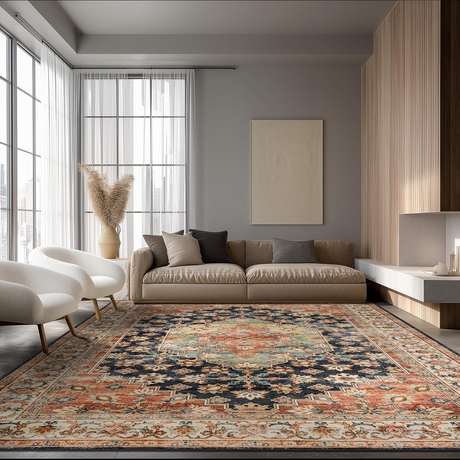 Ruaruarug Area Rug Non Slip Machine Washable Ultra Soft Living Room/Bedroom/Kitchen/Outdoor/Classroom Black Grey, 8'×10'