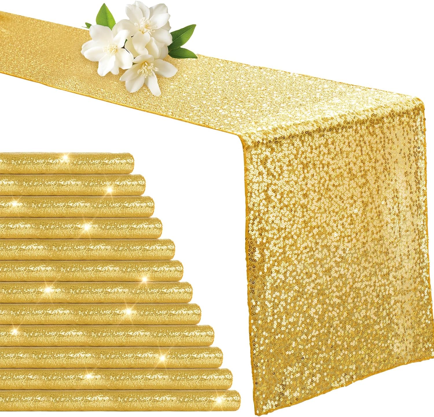 Aormenzy 12 Pack Silver Sequin Table Runner 12" x 72", Glitter Sparkle Sequin Runners for Birthday Party Wedding Banquet & Baby Shower, Party Table Decorations Supplies