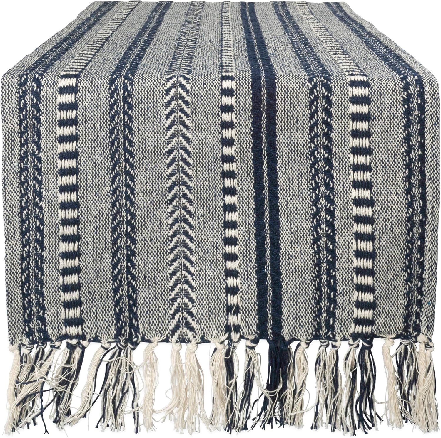 DII Farmhouse Braided Stripe Table Runner Collection, 15x108 (15x113, Fringe Included), French Blue