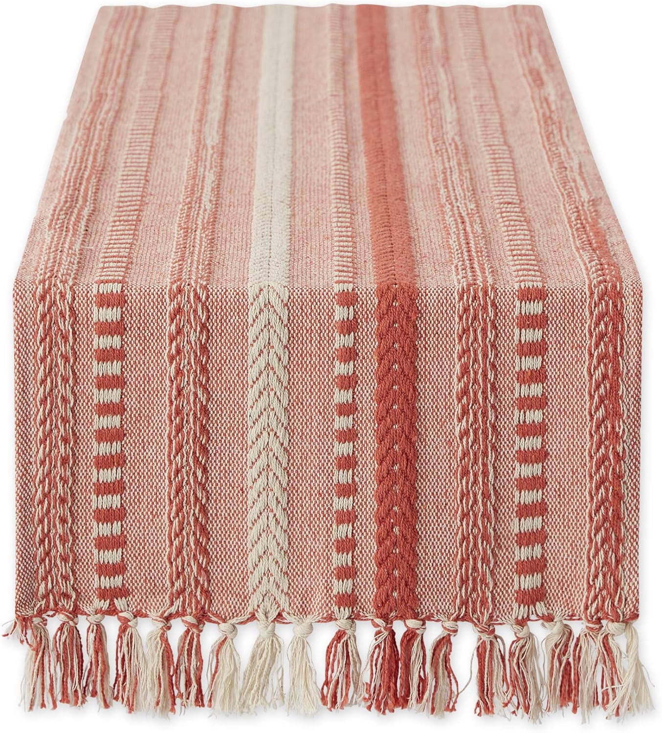 DII Farmhouse Braided Stripe Table Runner Collection, 15x108 (15x113, Fringe Included), French Blue
