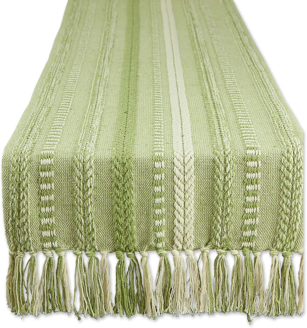 DII Farmhouse Braided Stripe Table Runner Collection, 15x108 (15x113, Fringe Included), French Blue