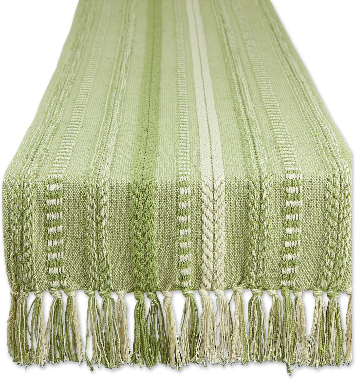DII Farmhouse Braided Stripe Table Runner Collection, 15x108 (15x113, Fringe Included), French Blue