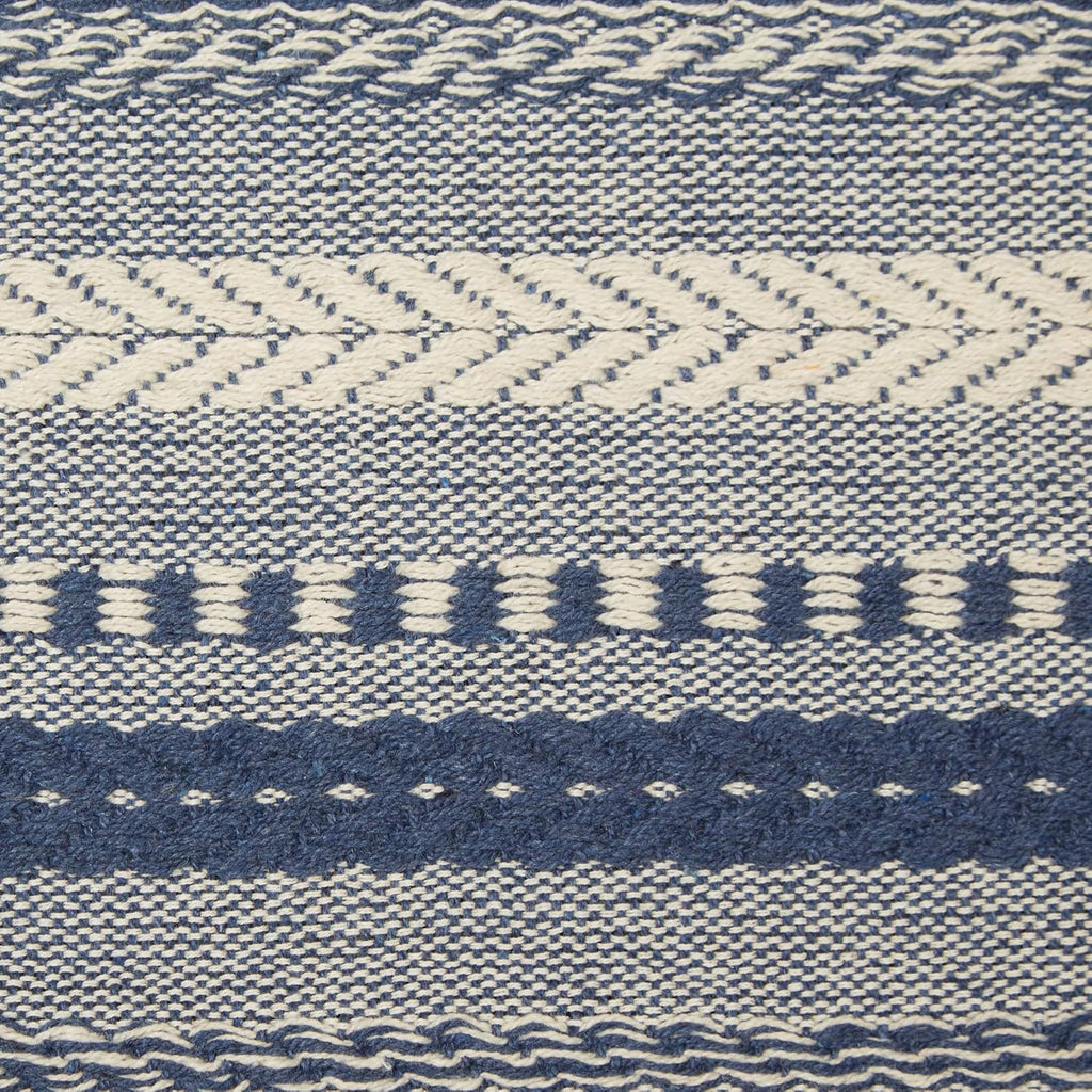 DII Farmhouse Braided Stripe Table Runner Collection, 15x108 (15x113, Fringe Included), French Blue