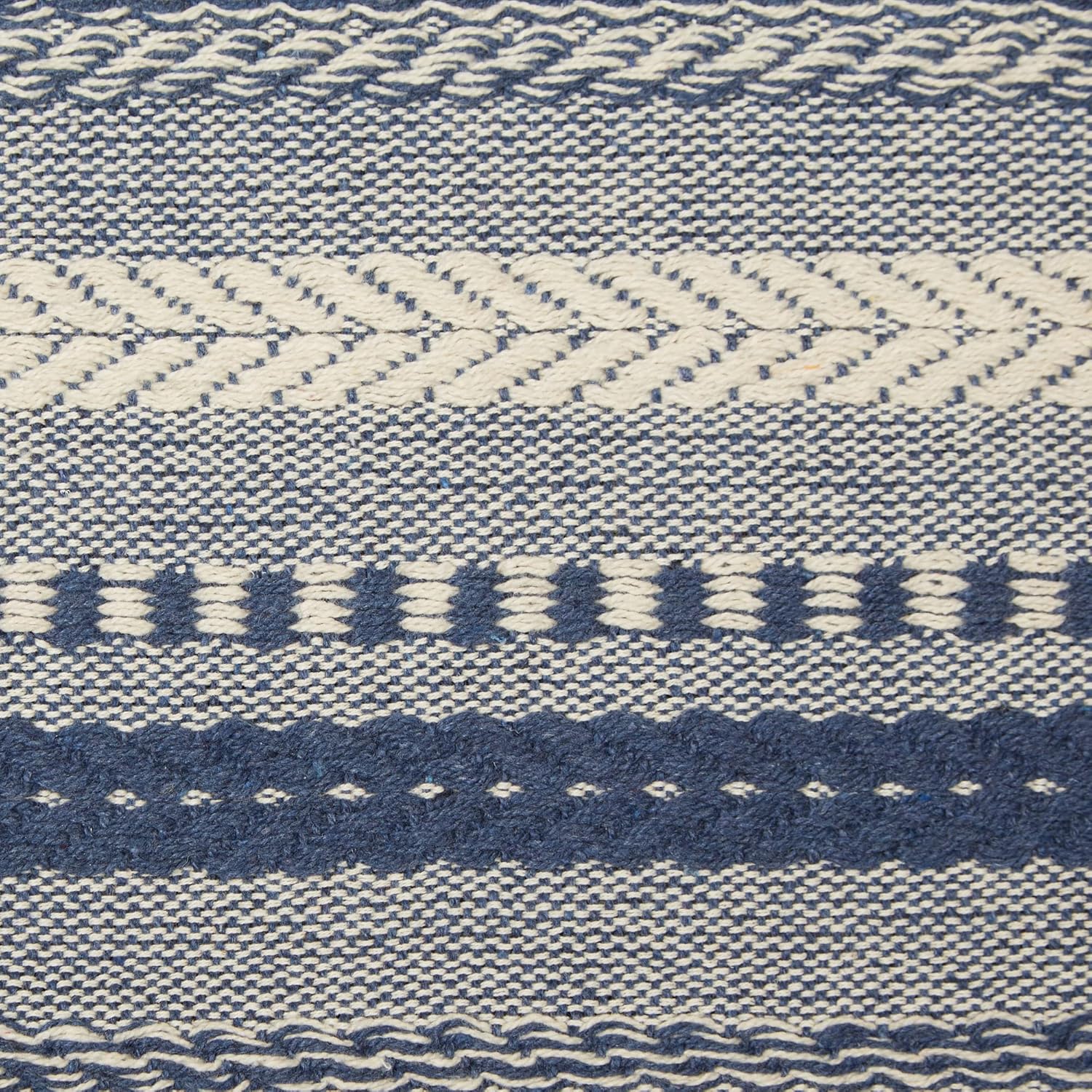 DII Farmhouse Braided Stripe Table Runner Collection, 15x108 (15x113, Fringe Included), French Blue