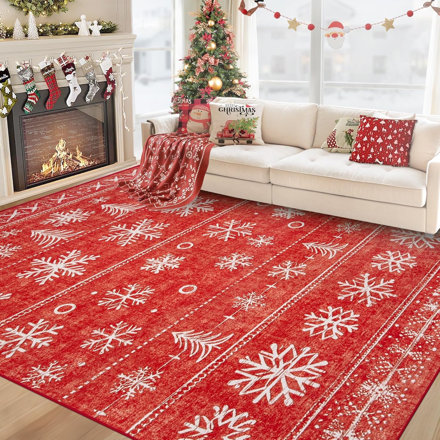 XLUEZ Area Rug 9x12 Living Room Rug, Machine Washable Vintage Distressed Medallion Rug Non-Slip Soft Low Pile Large Indoor Rugs for Bedroom Kitchen Dining Room Office(Beige,9'x12')