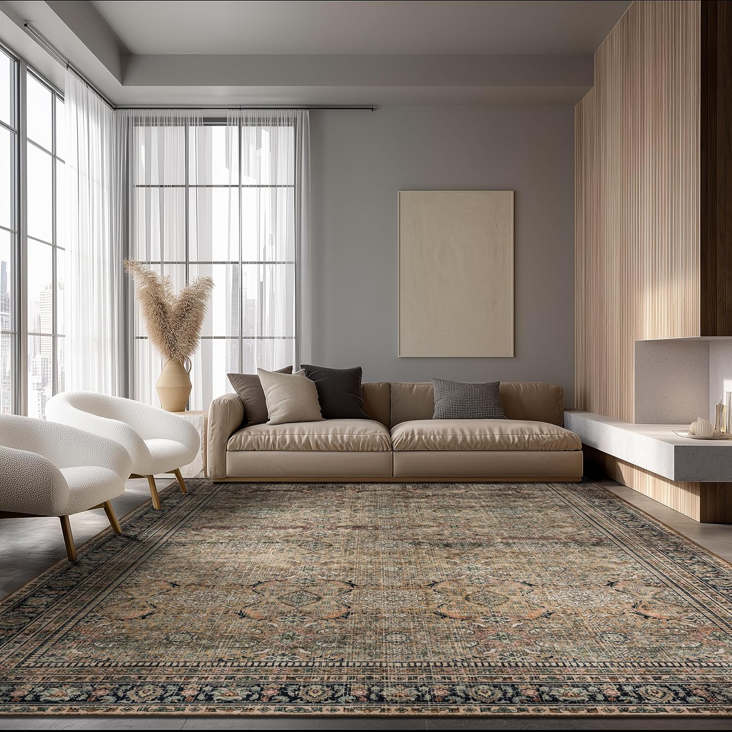 Ruaruarug Area Rug Non Slip Machine Washable Ultra Soft Living Room/Bedroom/Kitchen/Outdoor/Classroom Black Grey, 8'×10'