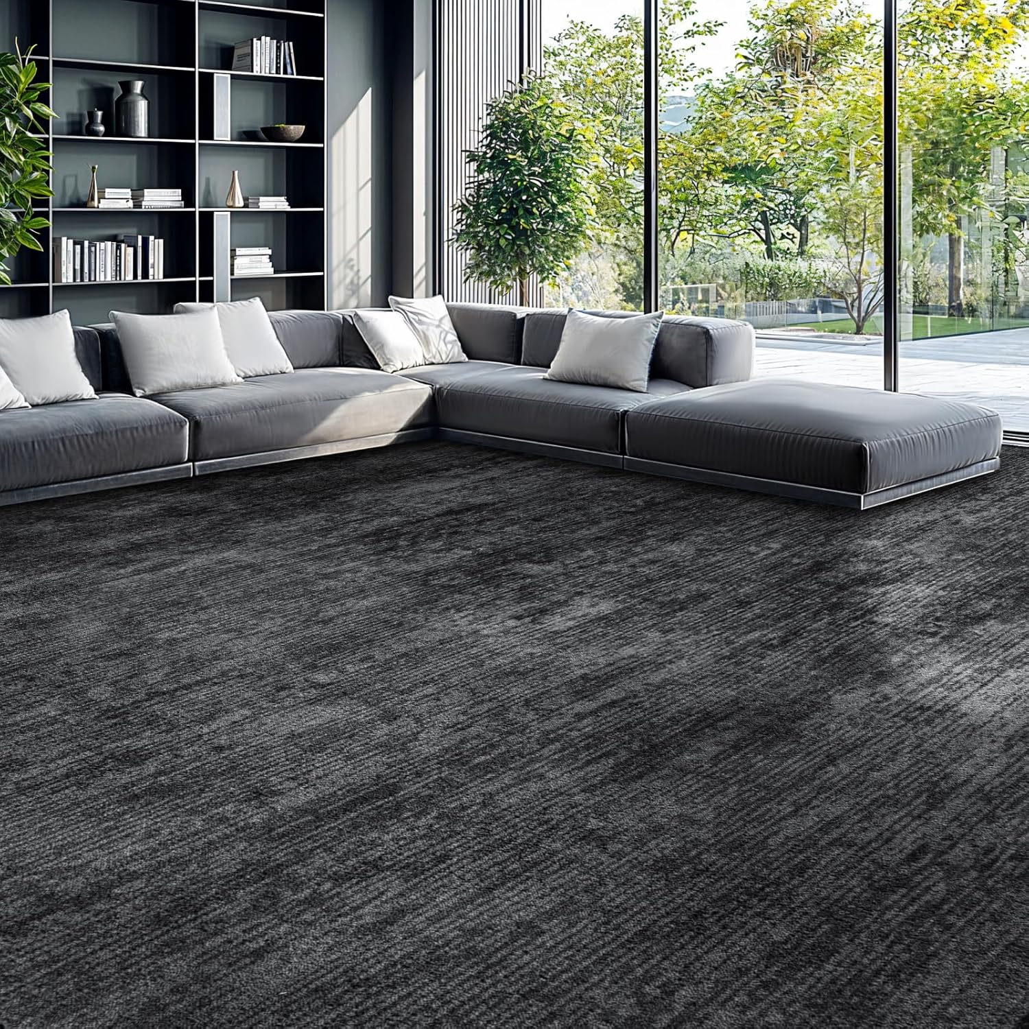 LIANLAM Washable Rug 8x10 Area Rugs for Living Room - Stain Resistant Non-Slip Backing Boho Rug for Bedroom,Durable & Ultra-Thin Vintage Large Area Rug(8x10,Black)