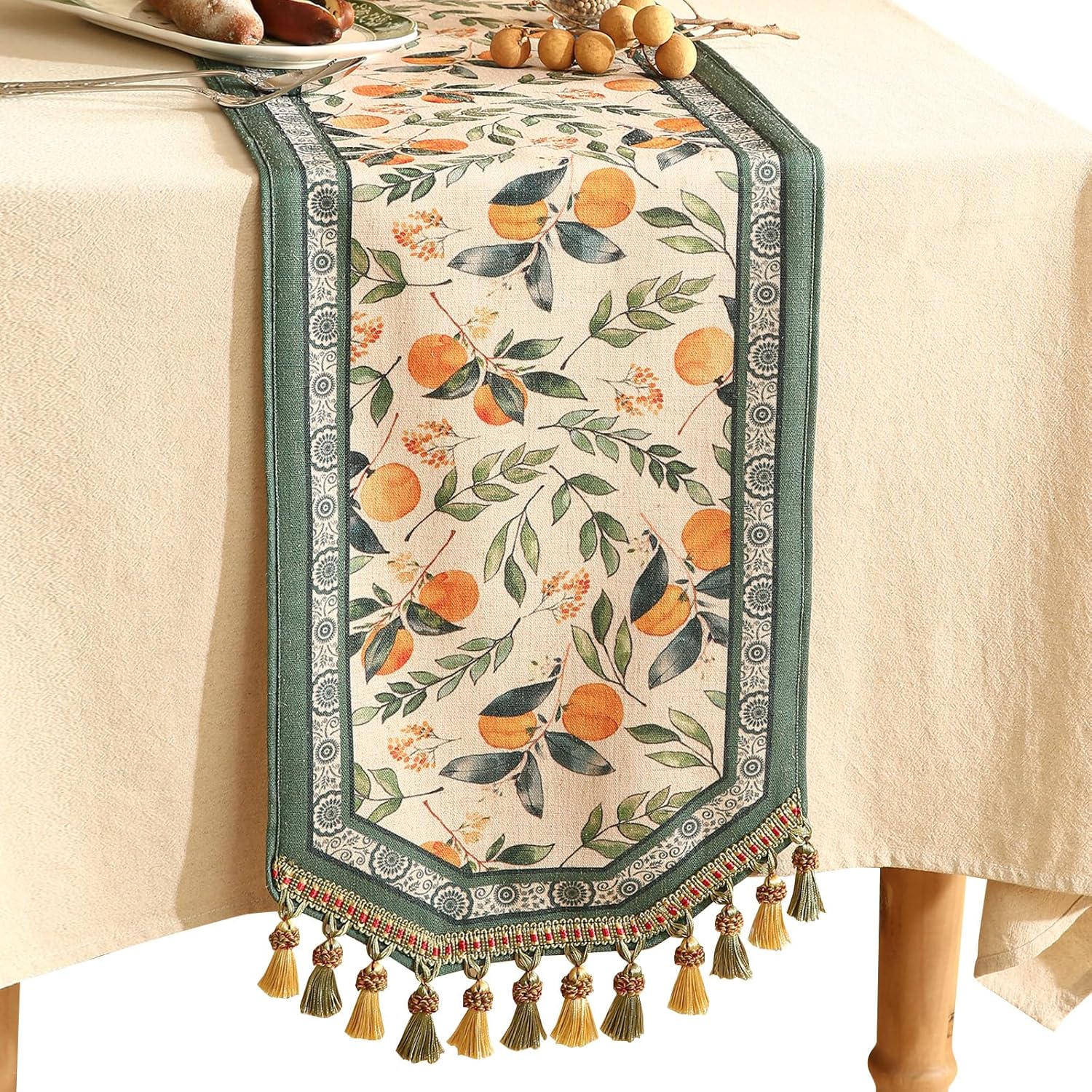 patdrea Designer Blue Cottage Rustic Floral Patterned Linen Table Runner 102 Inch Long,Wrinkle Resistant Table Mat,Decoration for Kitchen Dining and Coffee Tables Banquet Christmas ,12"x102"