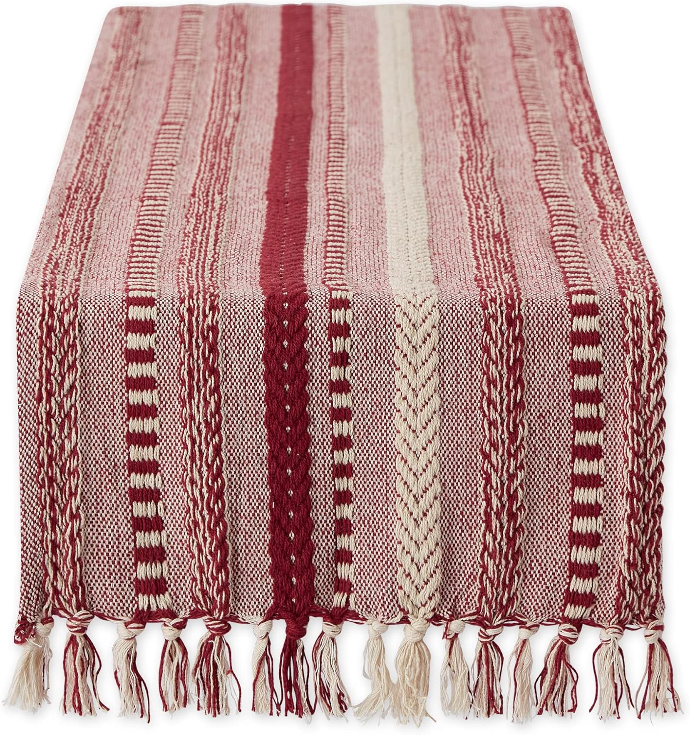 DII Farmhouse Braided Stripe Table Runner Collection, 15x108 (15x113, Fringe Included), French Blue