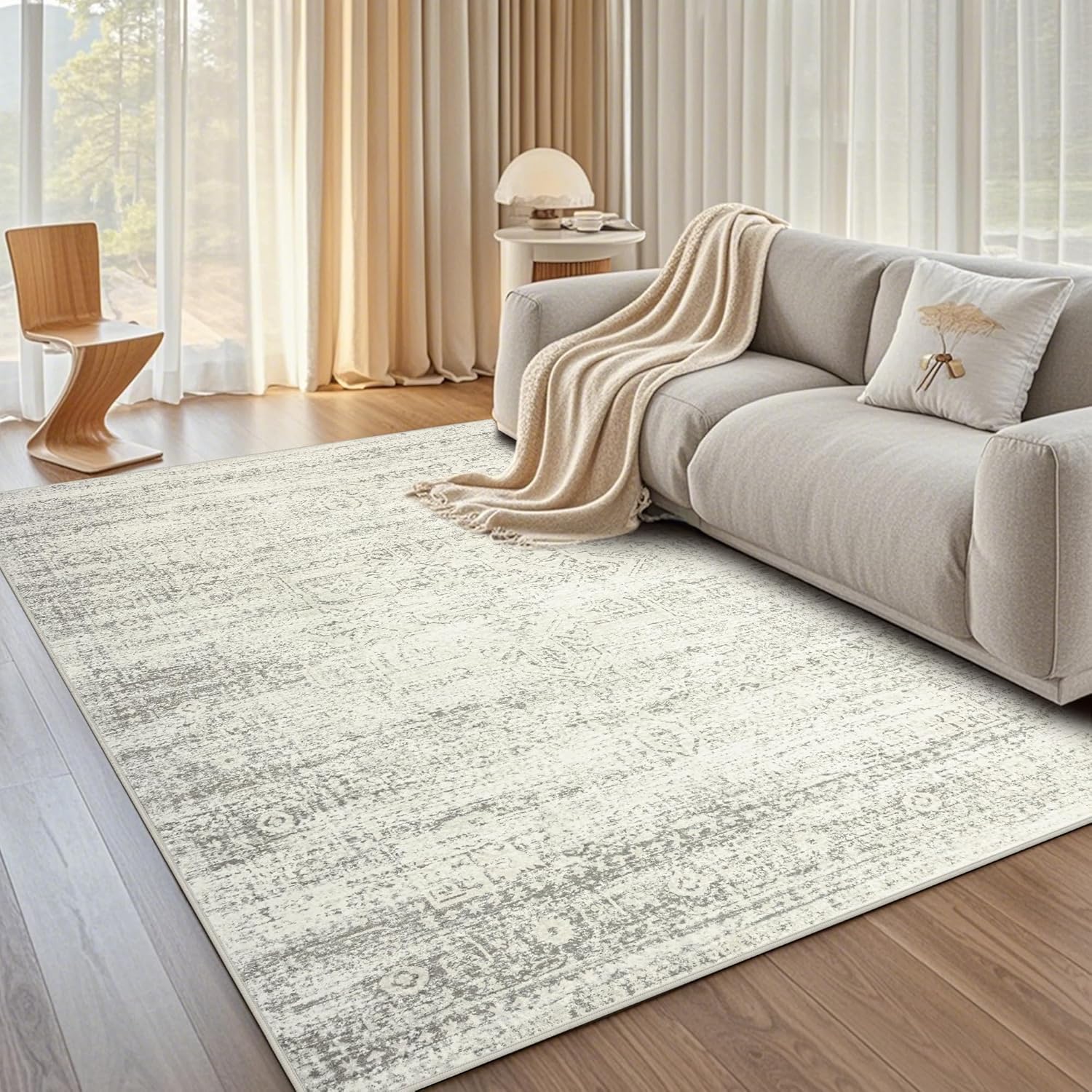 Srugn Washable Rugs 8x10 Area Rugs for Living Room,Ultra Soft Faux Wool Retro Rugs for Bedroom,Dining Room,Non Slip&Non-Shedding Low Pile Vintage Print Rug Indoor Large Carpets for Home Office Decor