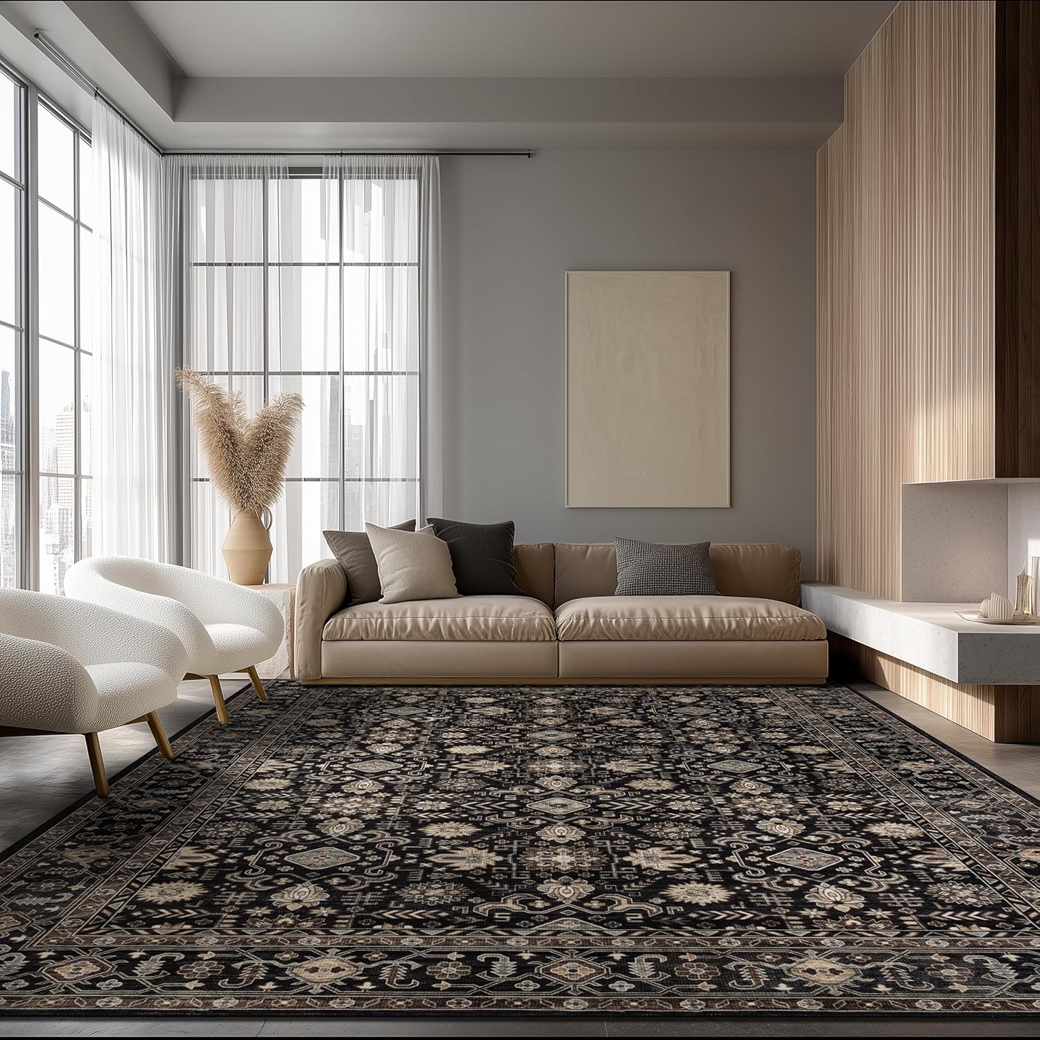 Ruaruarug Area Rug Non Slip Machine Washable Ultra Soft Living Room/Bedroom/Kitchen/Outdoor/Classroom Black Grey, 8'×10'